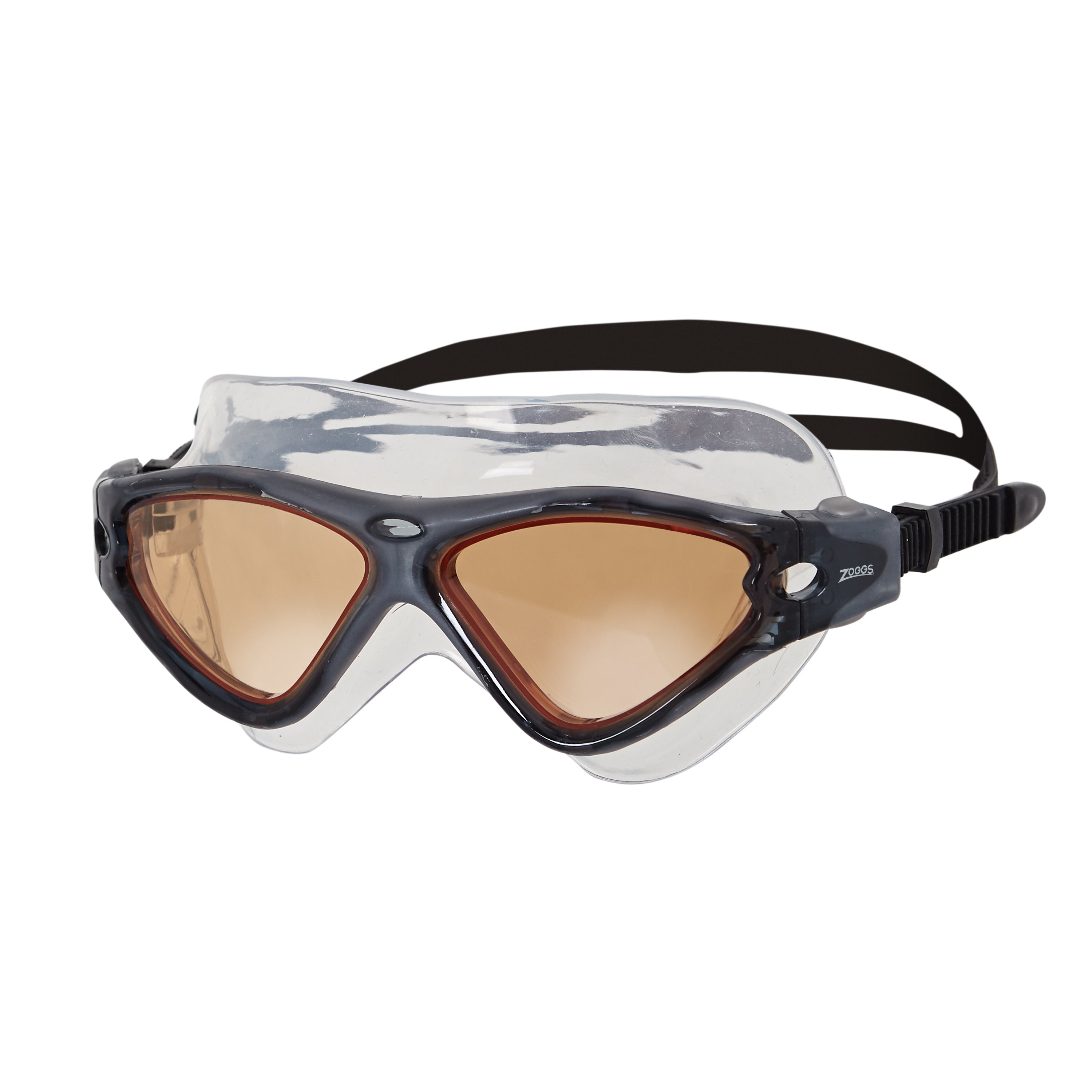 Máscara de Natação Zoggs Tri-Vision, variante Cinza/Preto com lente âmbar, vista frontal