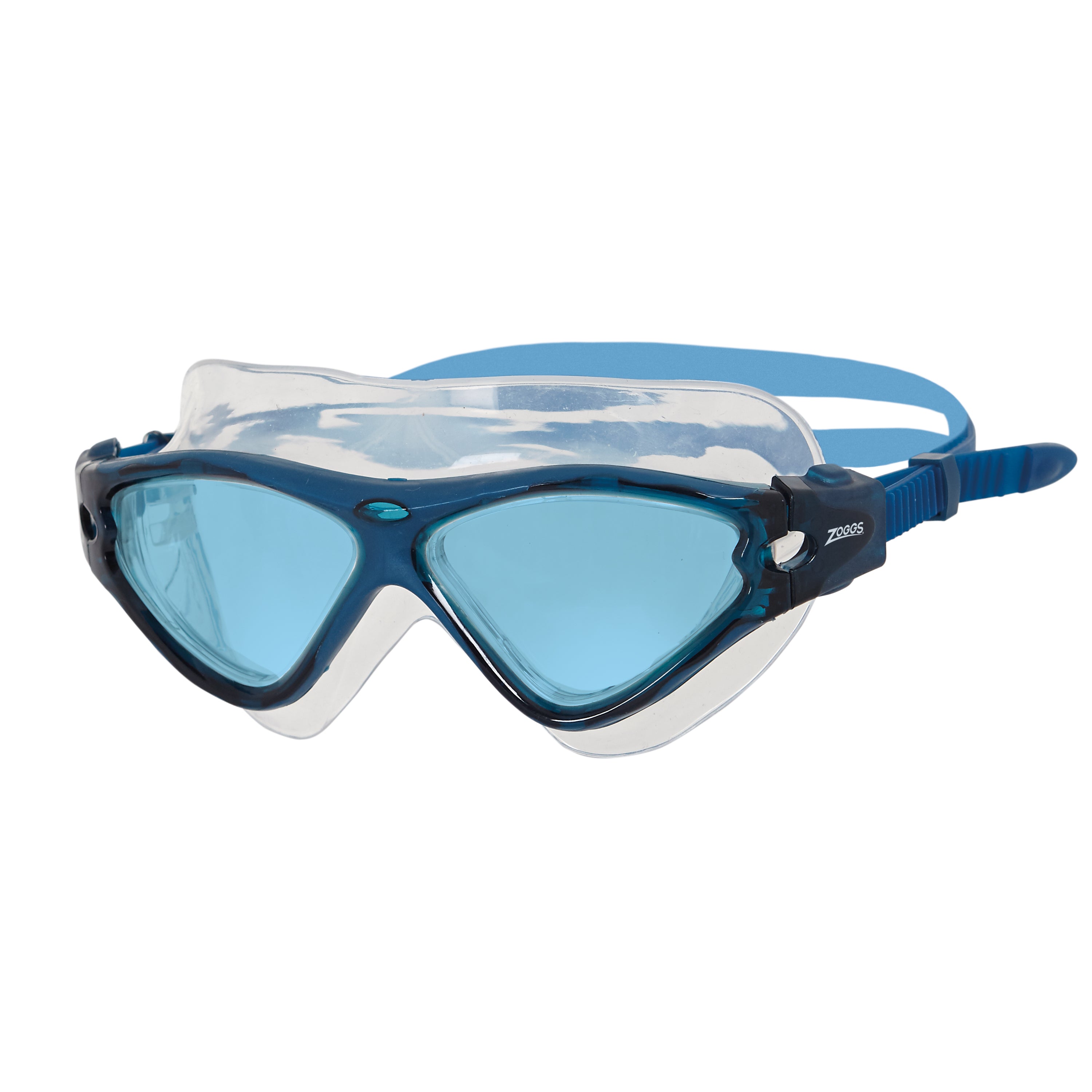 Máscara de Natação Zoggs Tri-Vision, variante Azul Marinho/Azul com lente azul, vista frontal