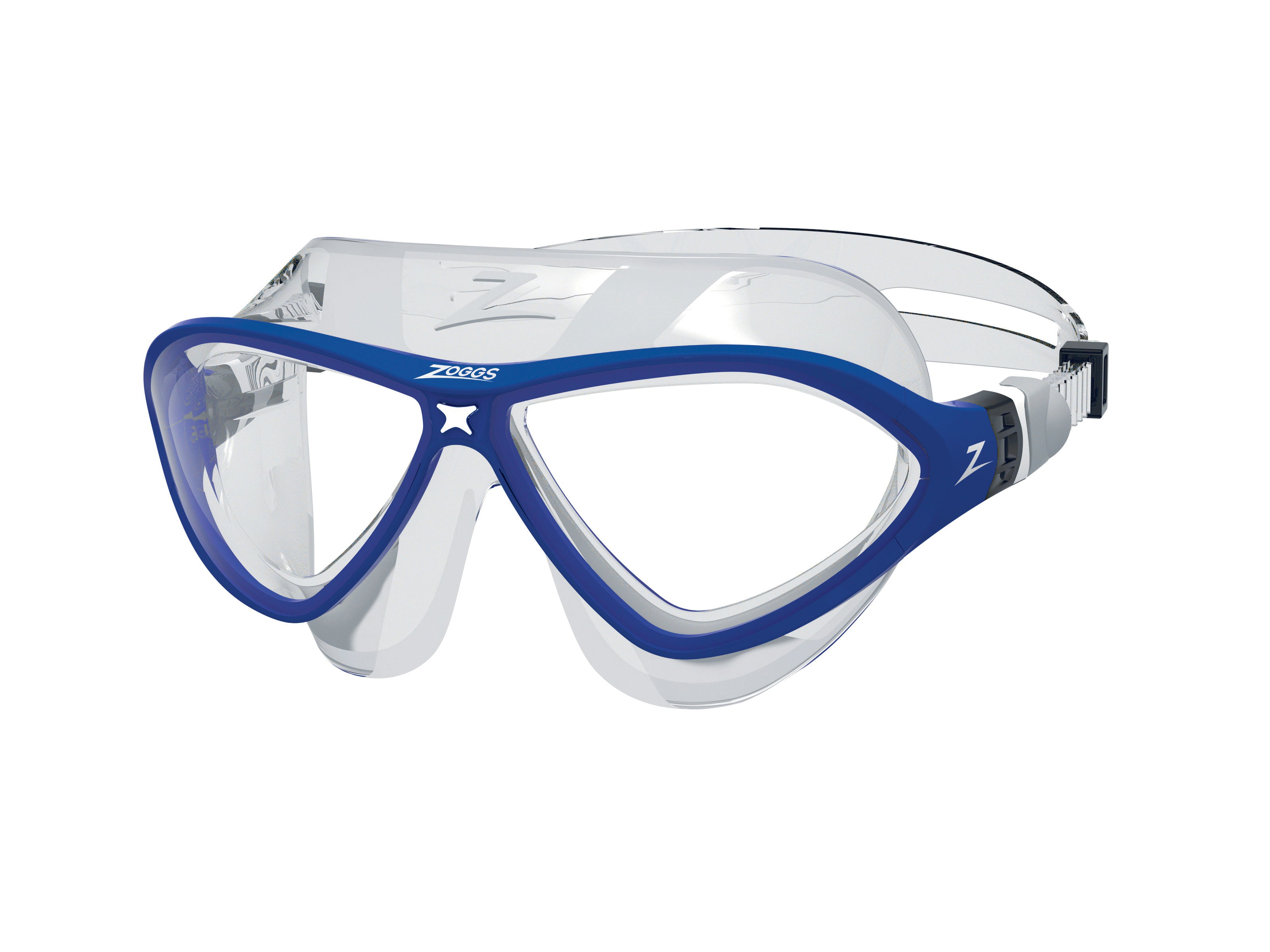 Máscara de Natação Zoggs Horizon Flex, variante Transparente/Azul com lente transparente, vista frontal