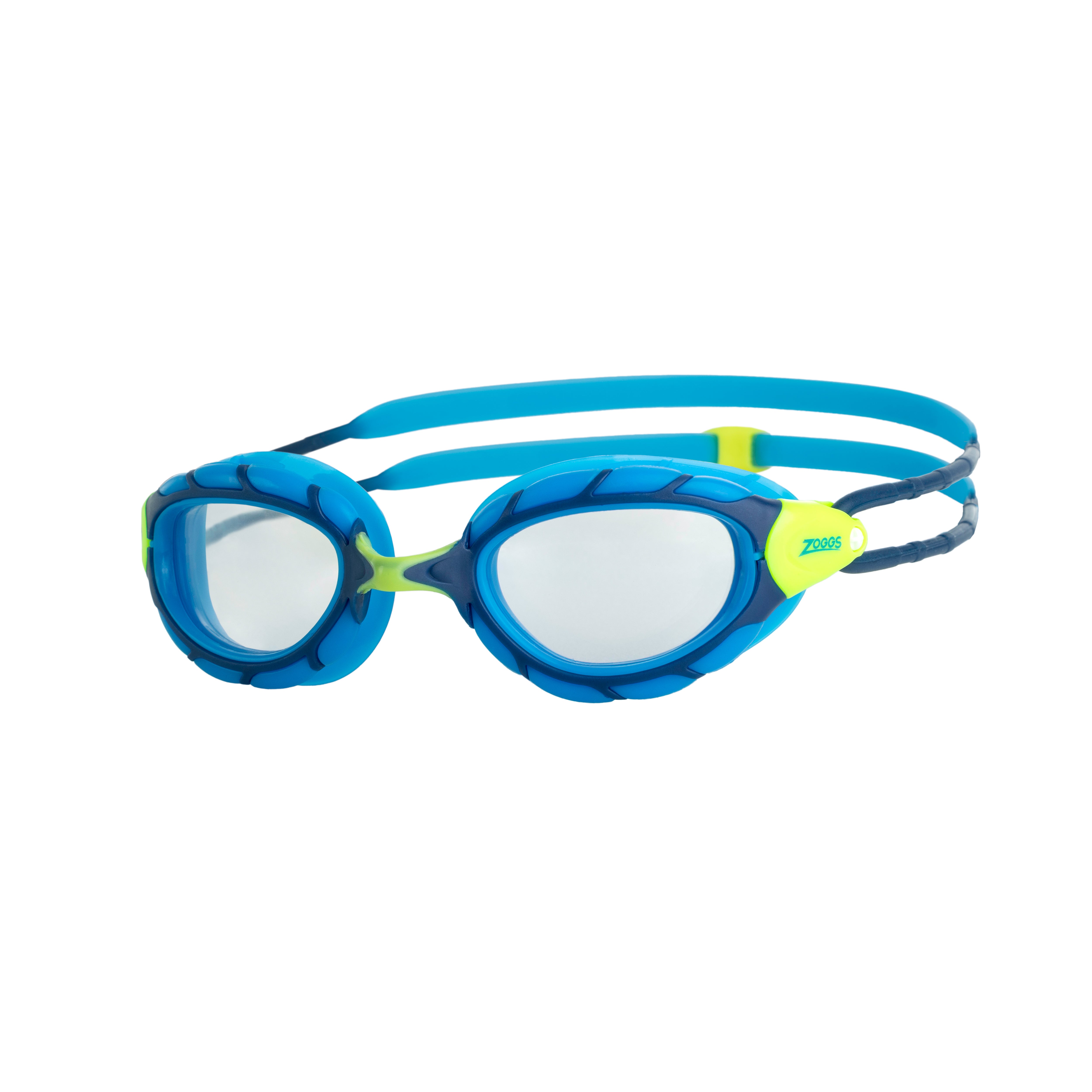 Óculos Zoggs Predator Júnior, Azul/Amarelo com lente transparente, vista frontal