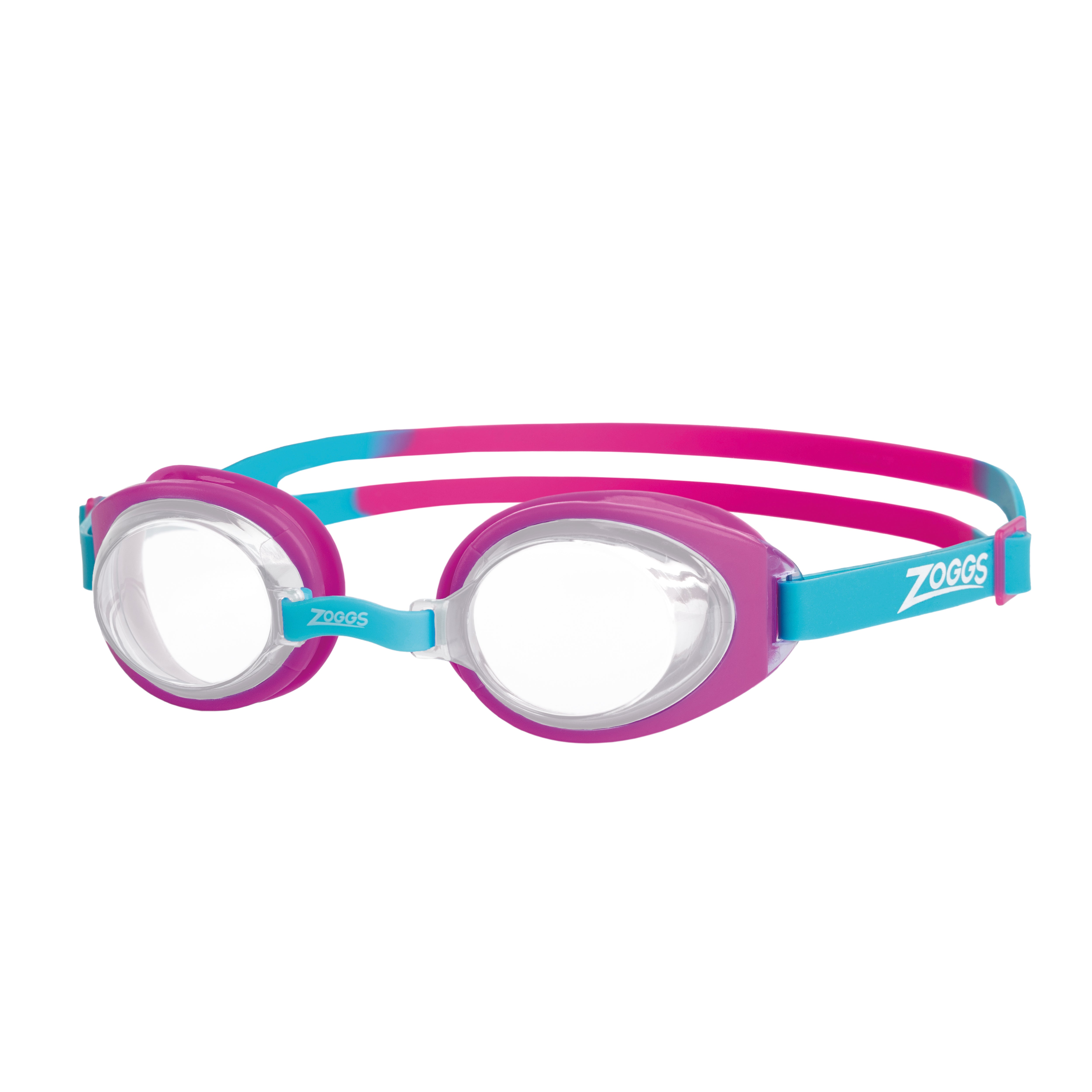 Óculos de Natação Infantil Zoggs Little Ripper, Rosa/Turquesa com lente transparente, vista frontal