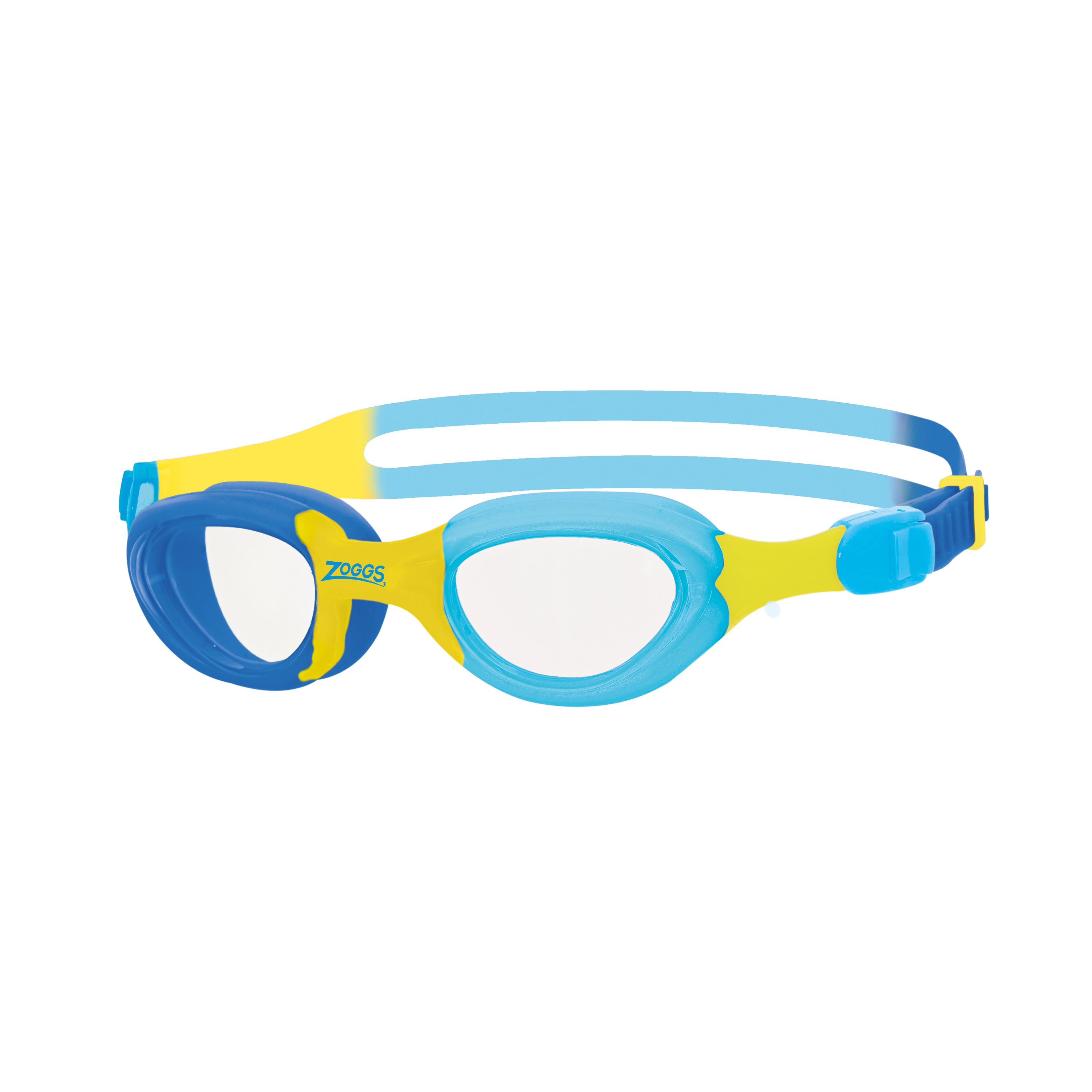 Óculos Infantil Zoggs Little Super Seal, Azul/Amarelo com lente transparente, vista frontal