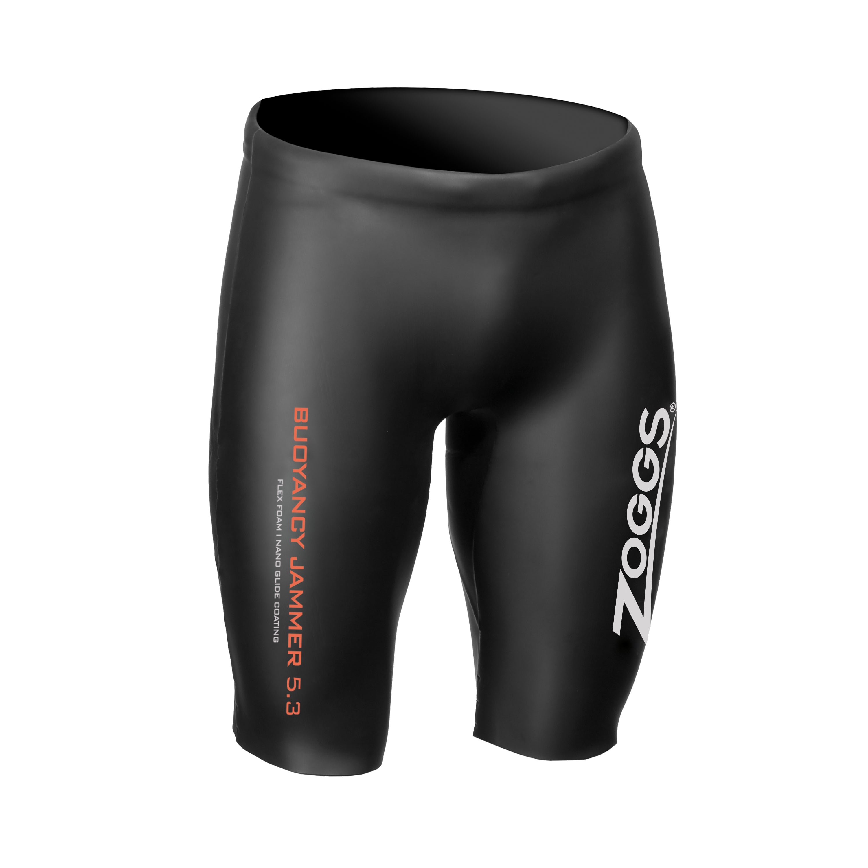 Bermuda de Flutuação Zoggs Buoyancy Jammer 5/3mm, cor preta com detalhes laranja, vista frontal