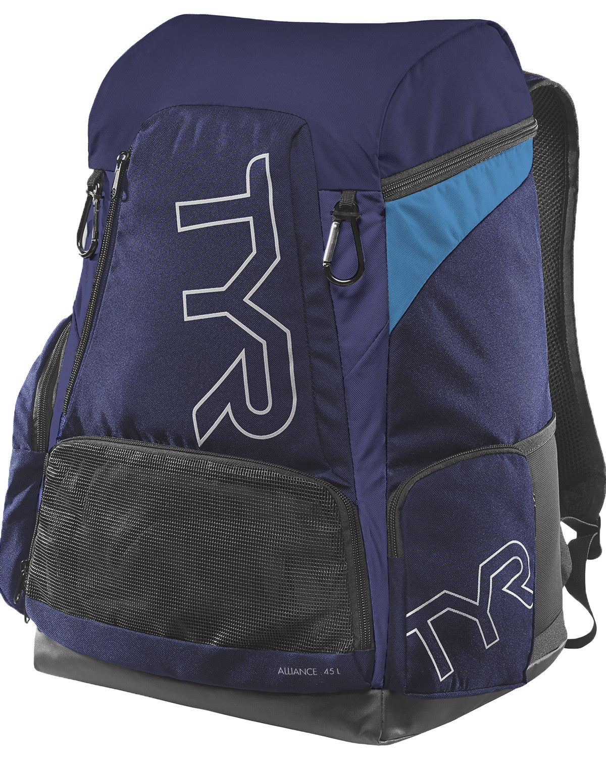 Mochila TYR Alliance 45L — compartimento principal aberto mostrando laptop sleeve e organização interna