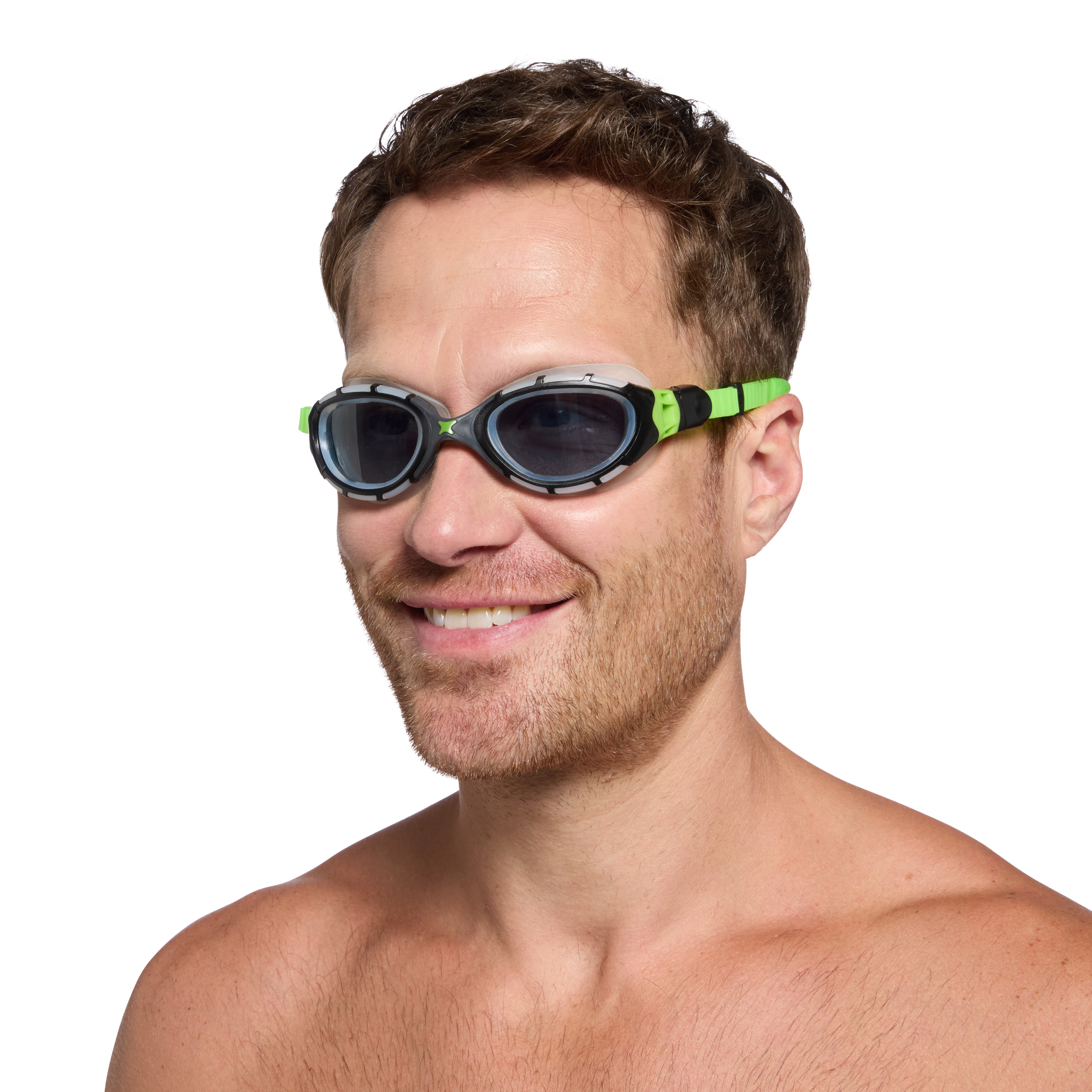 Óculos de Natação Zoggs Predator Flex — armação preta/verde com lente fumê