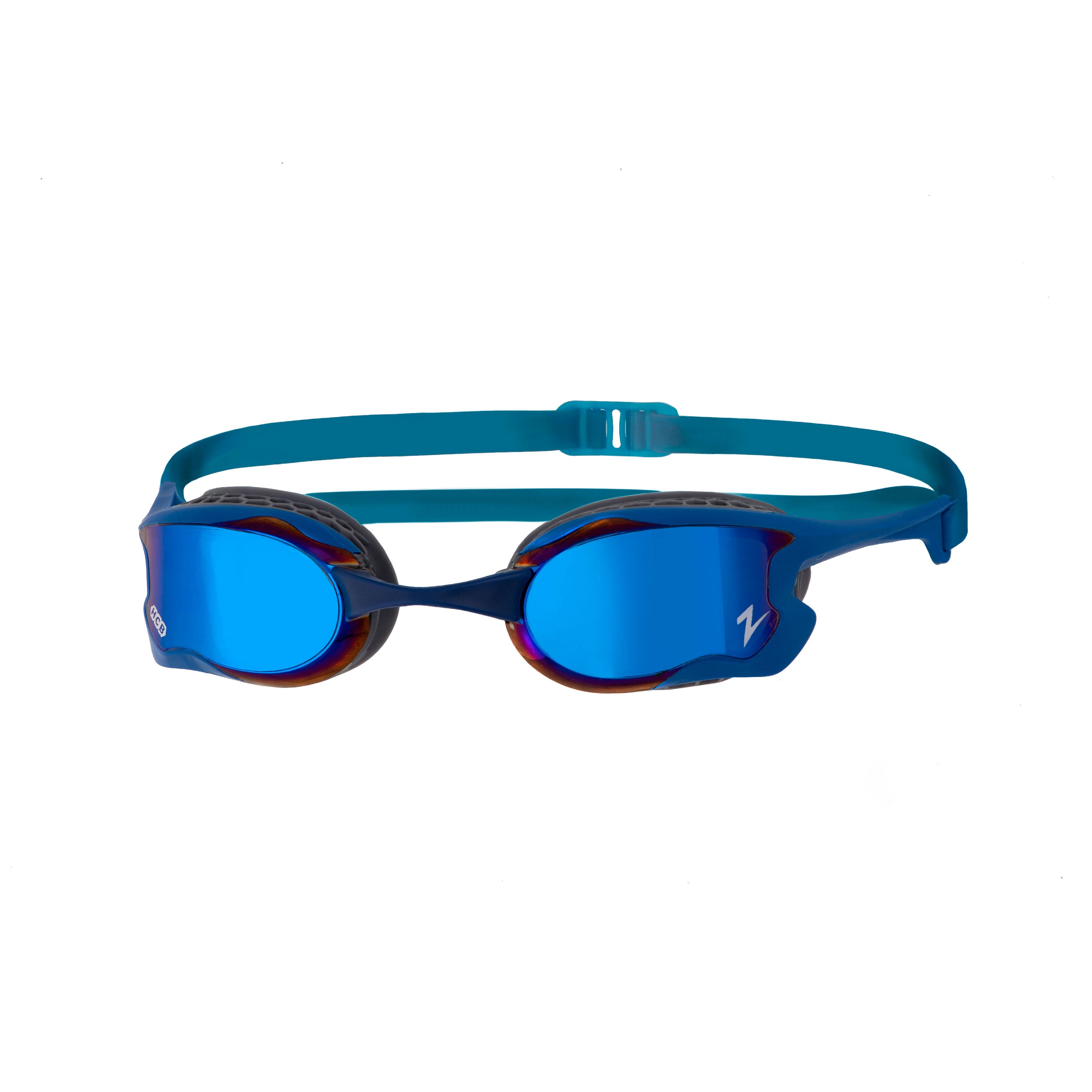Óculos de Natação Zoggs Raptor HCB Titanium — armação azul/cinza com lente espelhada azul