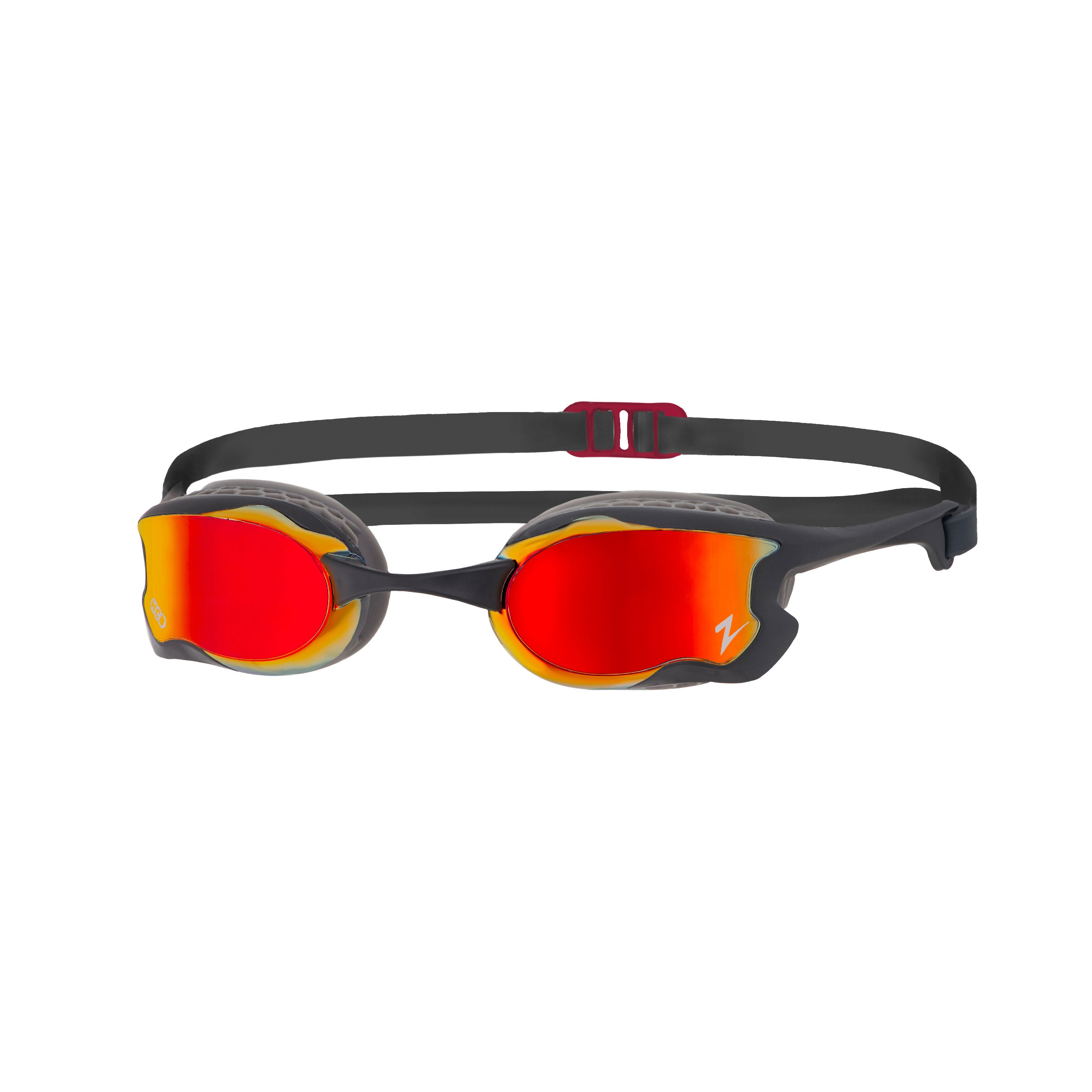 Óculos de Natação Zoggs Raptor HCB Titanium — armação cinza/preta com lente espelhada vermelha