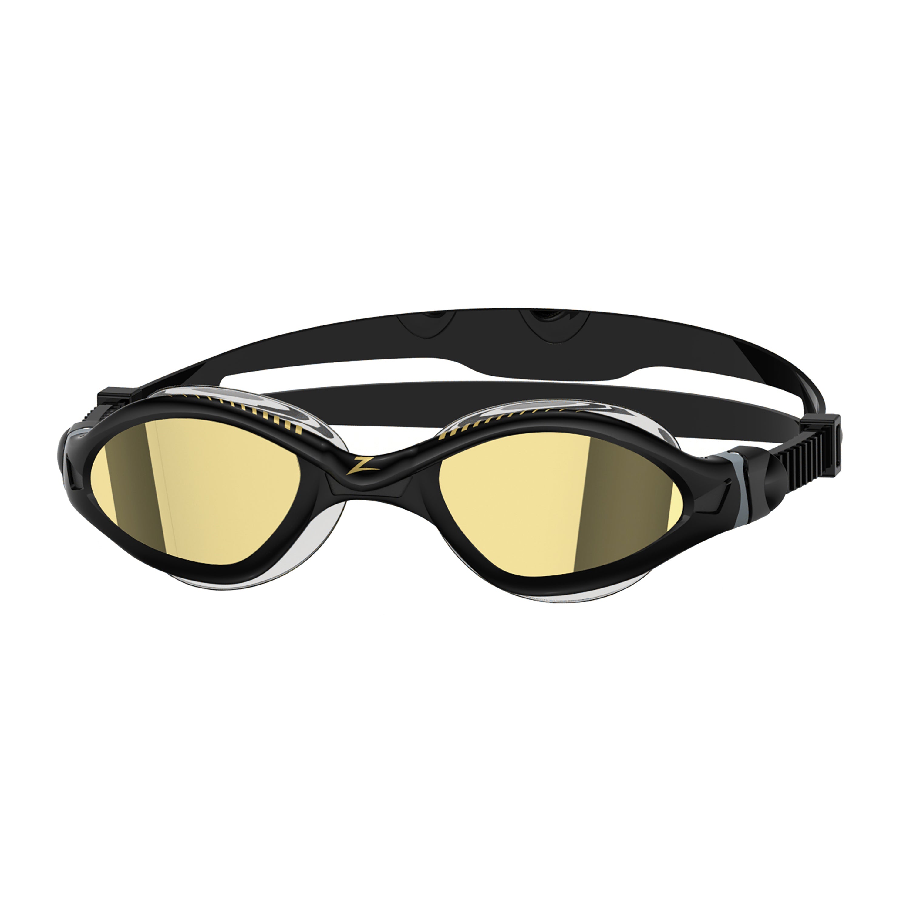 Óculos de Natação Zoggs Tiger LSR+ Titanium — armação preta/cinza com lente espelhada dourada