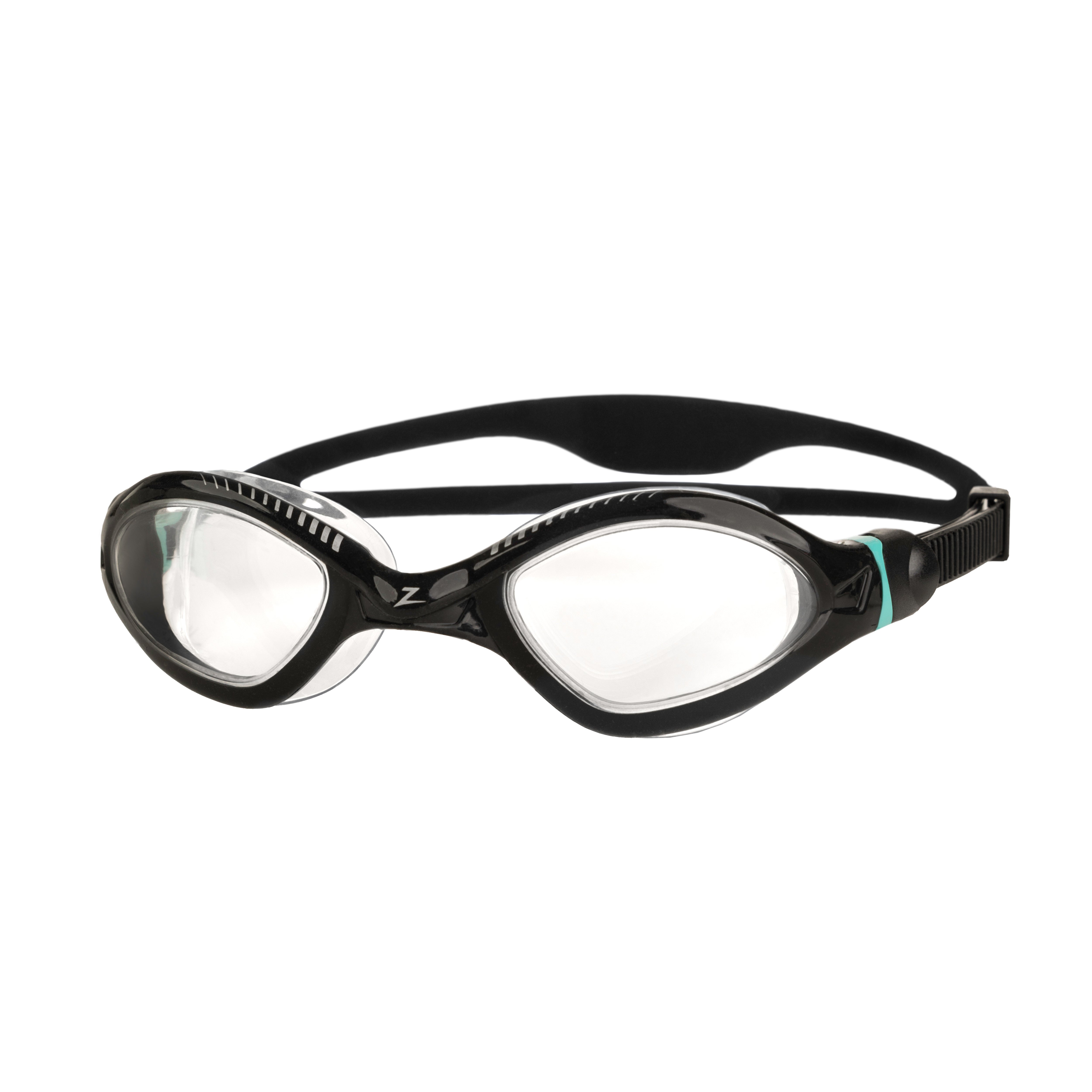 Óculos de Natação Zoggs Tiger LSR+ — armação preta/turquesa com lente transparente