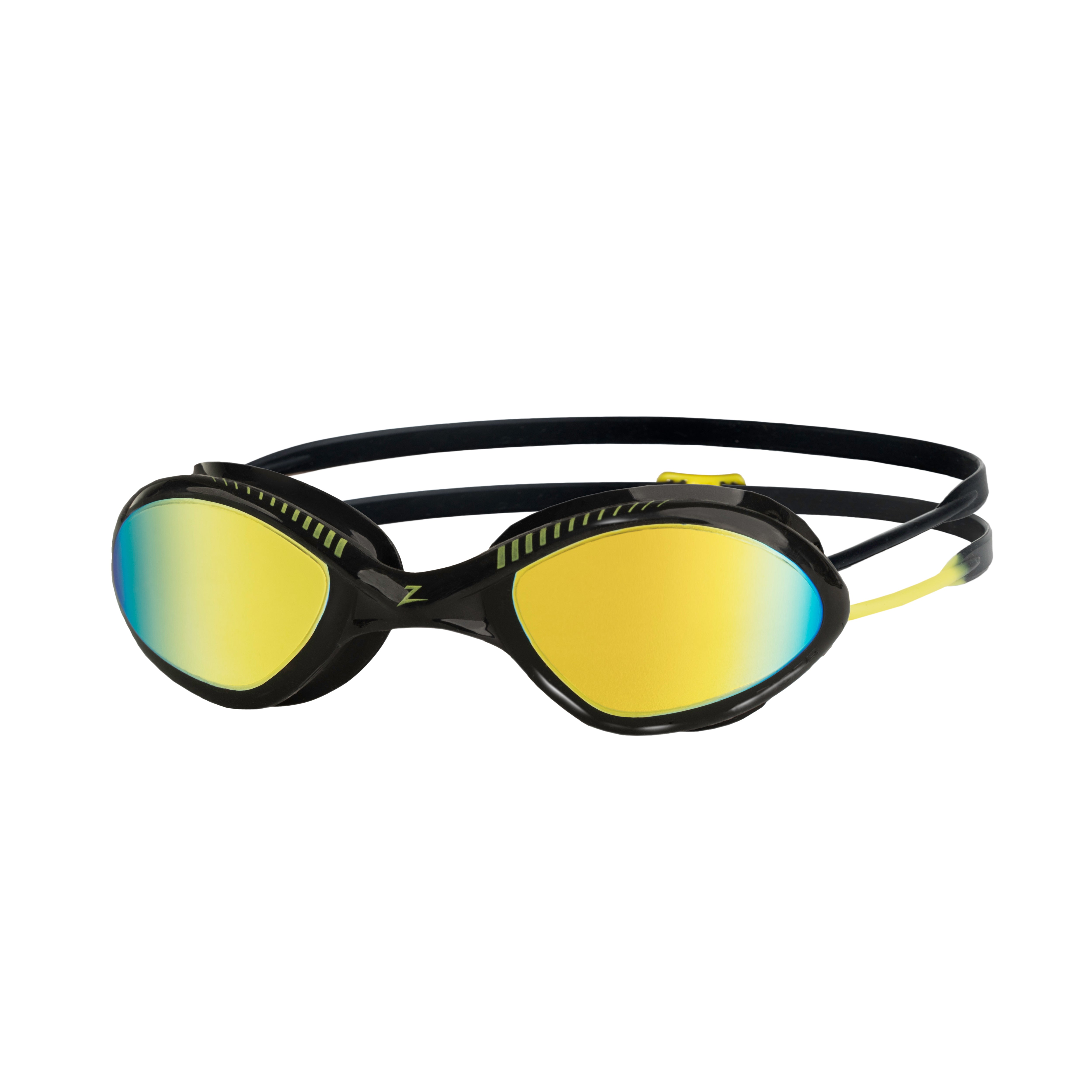 Óculos de Natação Zoggs Tiger Titanium — armação preta/amarela com lente espelhada amarela