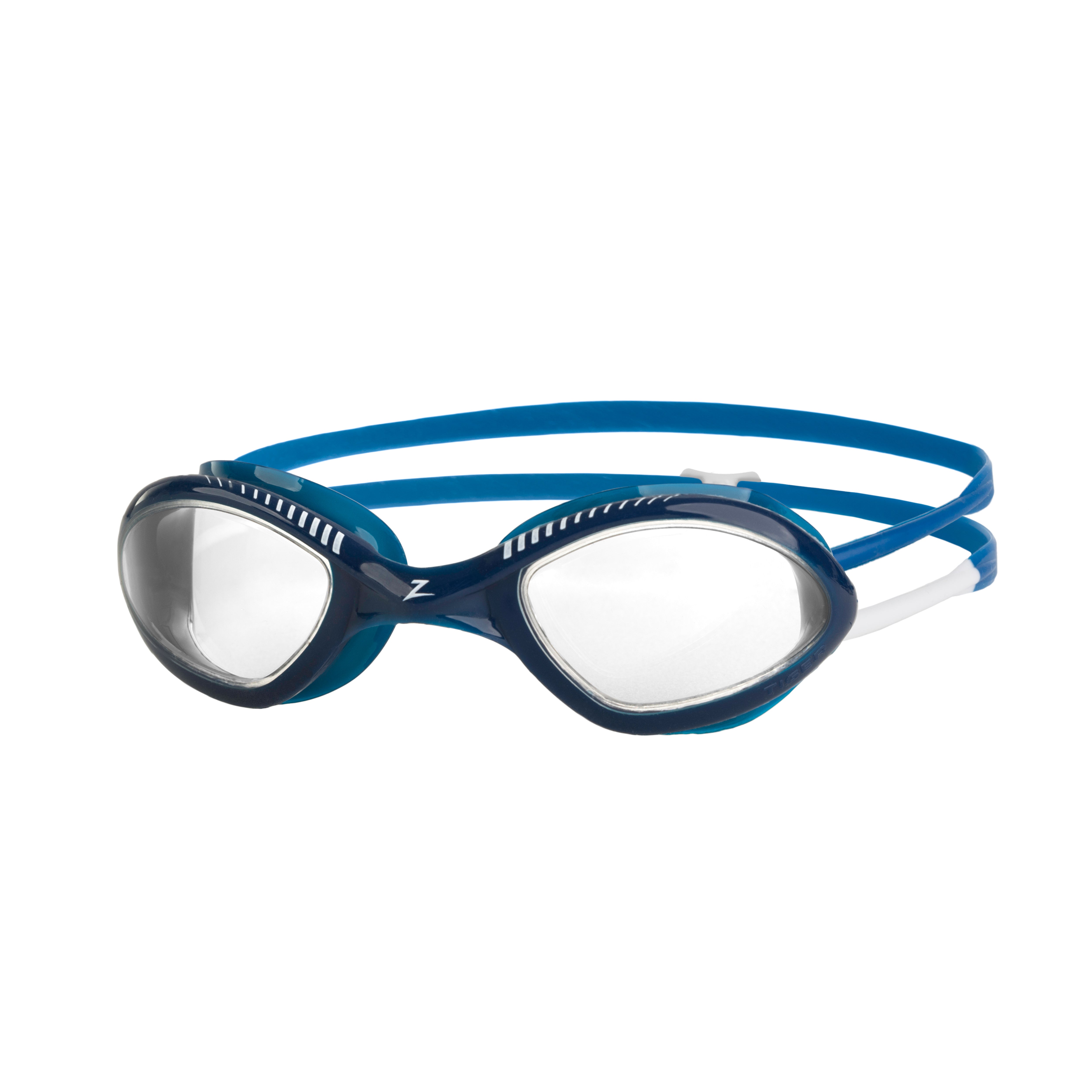 Óculos de Natação Zoggs Tiger — armação azul/branca com lente transparente