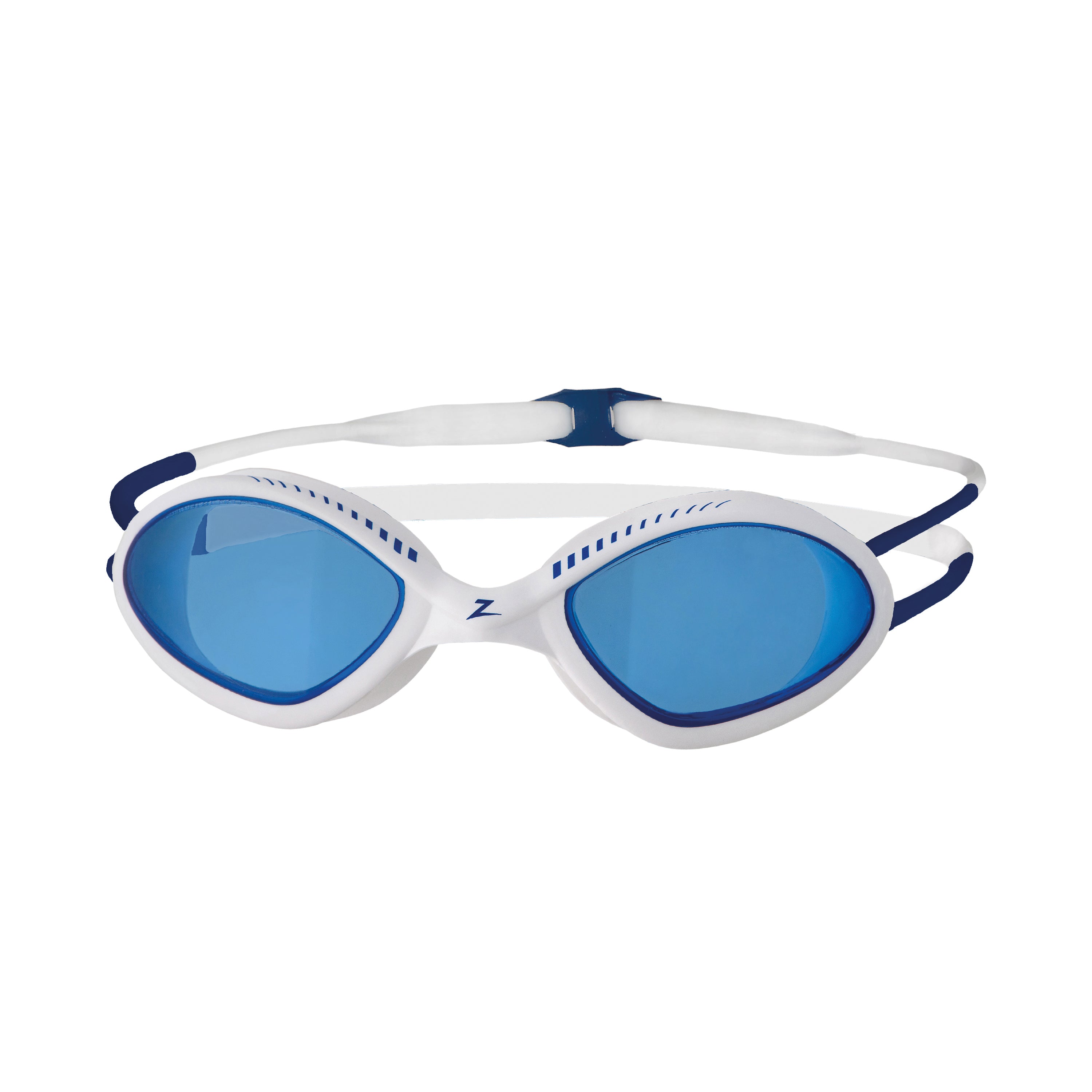 Óculos de Natação Zoggs Tiger — armação branca/azul com lente azul
