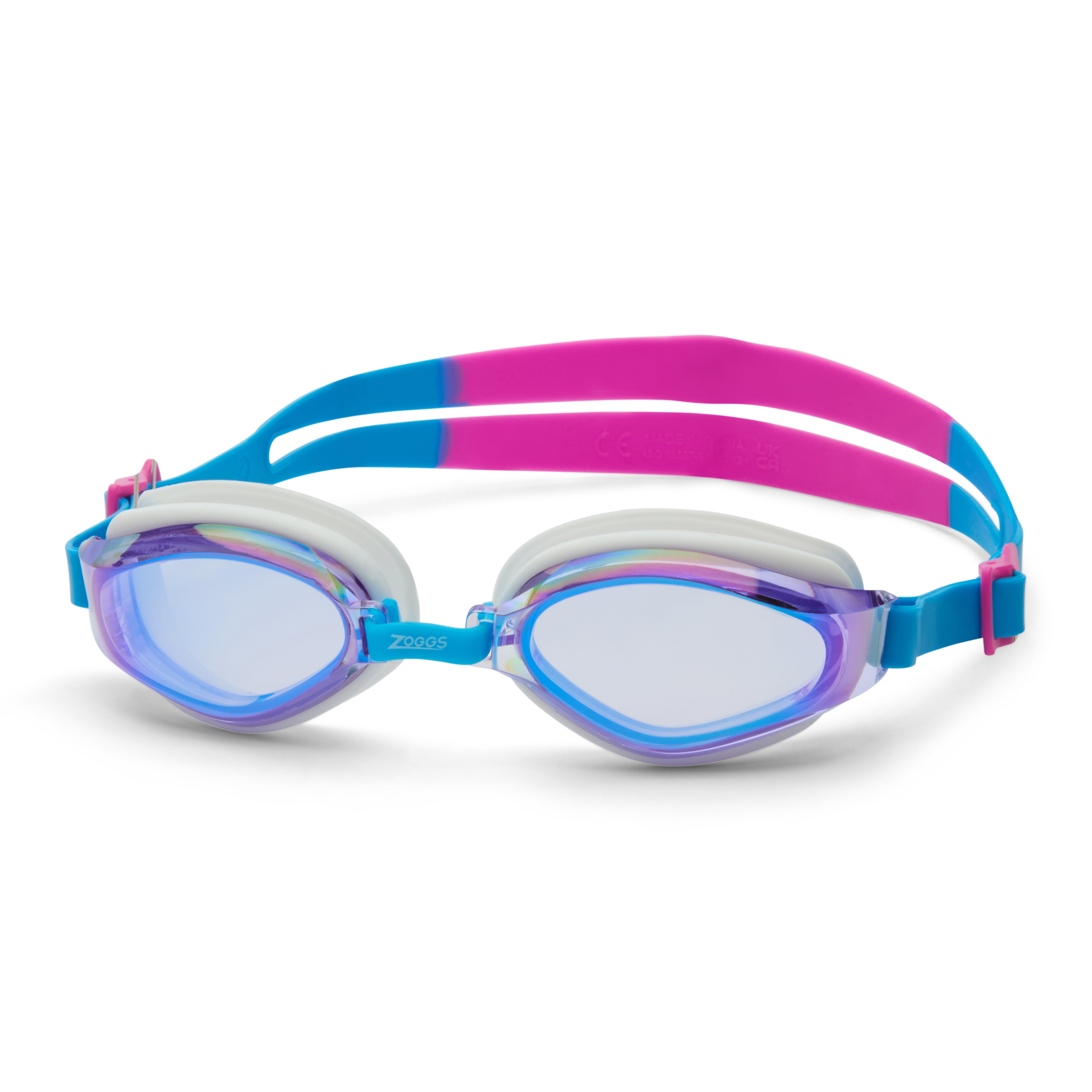 Óculos de Natação Zoggs Endura Max Titanium — armação rosa/turquesa com lente espelhada roxa
