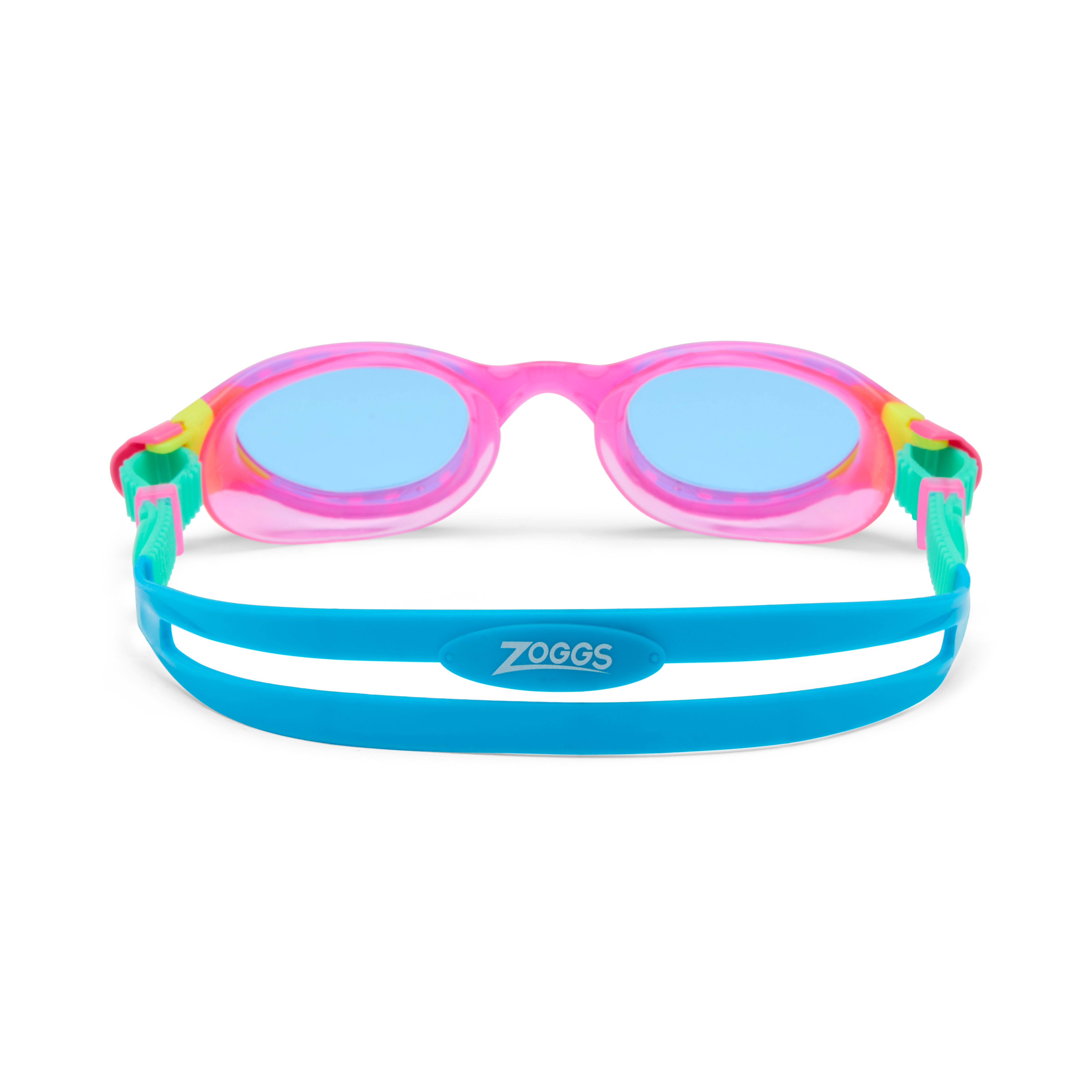 Óculos Zoggs Phantom 2.0 Junior, Rosa/Turquesa com lente azul, vista traseira mostrando gaxeta Soft-Seal