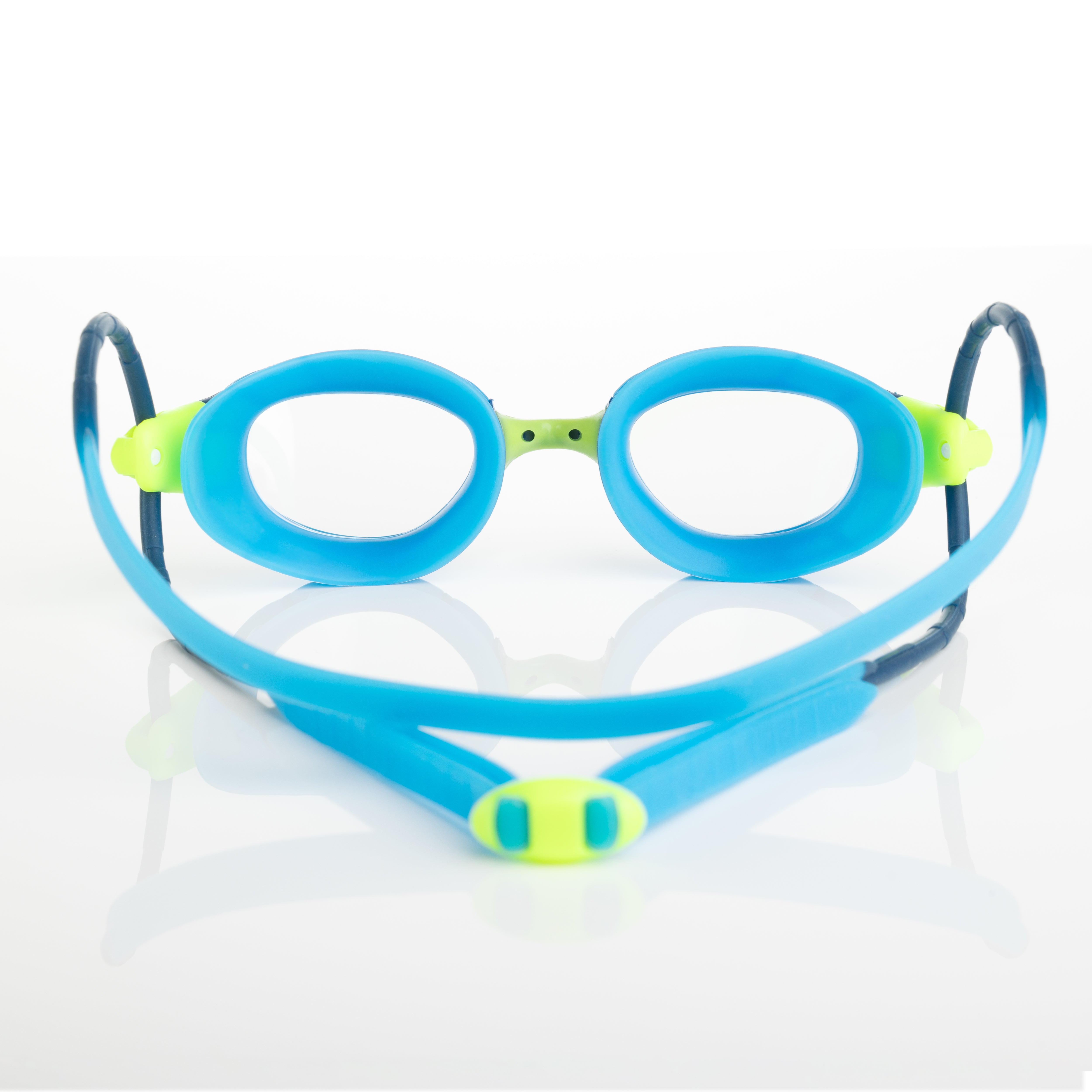 Óculos Zoggs Predator Júnior, Azul/Amarelo com lente transparente, vista traseira mostrando gaxeta
