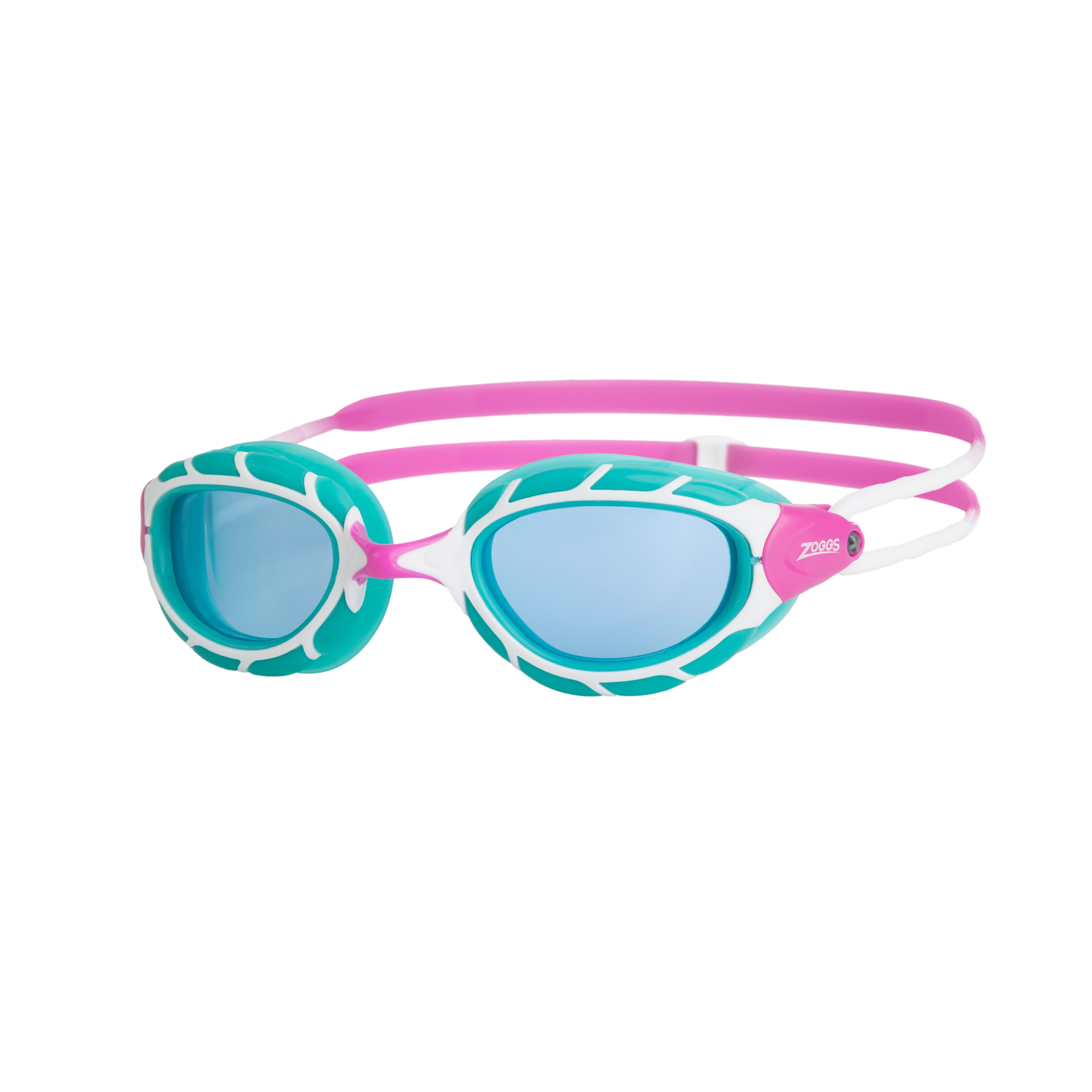 Óculos Zoggs Predator Júnior, Rosa/Turquesa com lente azul, vista frontal