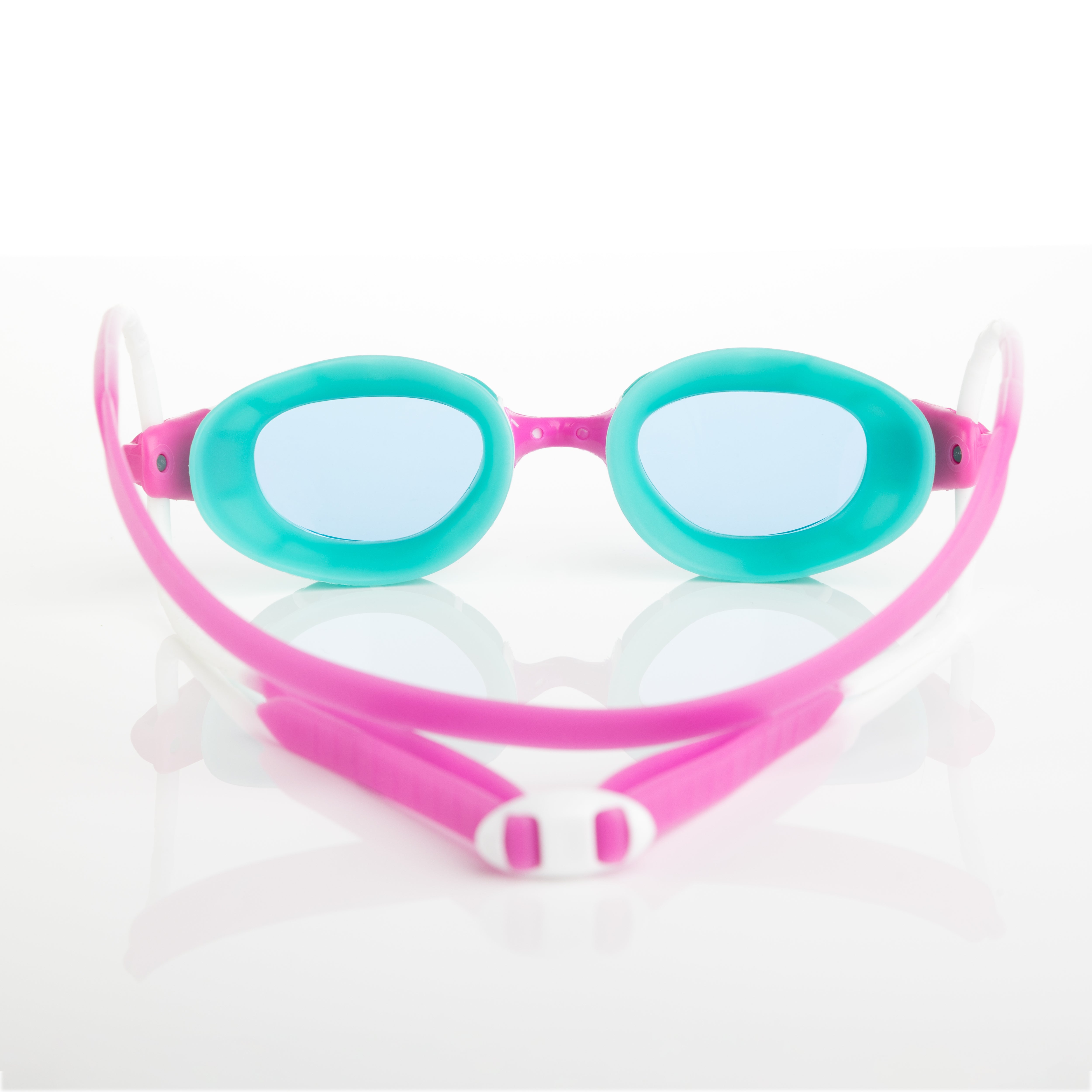 Óculos Zoggs Predator Júnior, Rosa/Turquesa com lente azul, vista traseira mostrando gaxeta