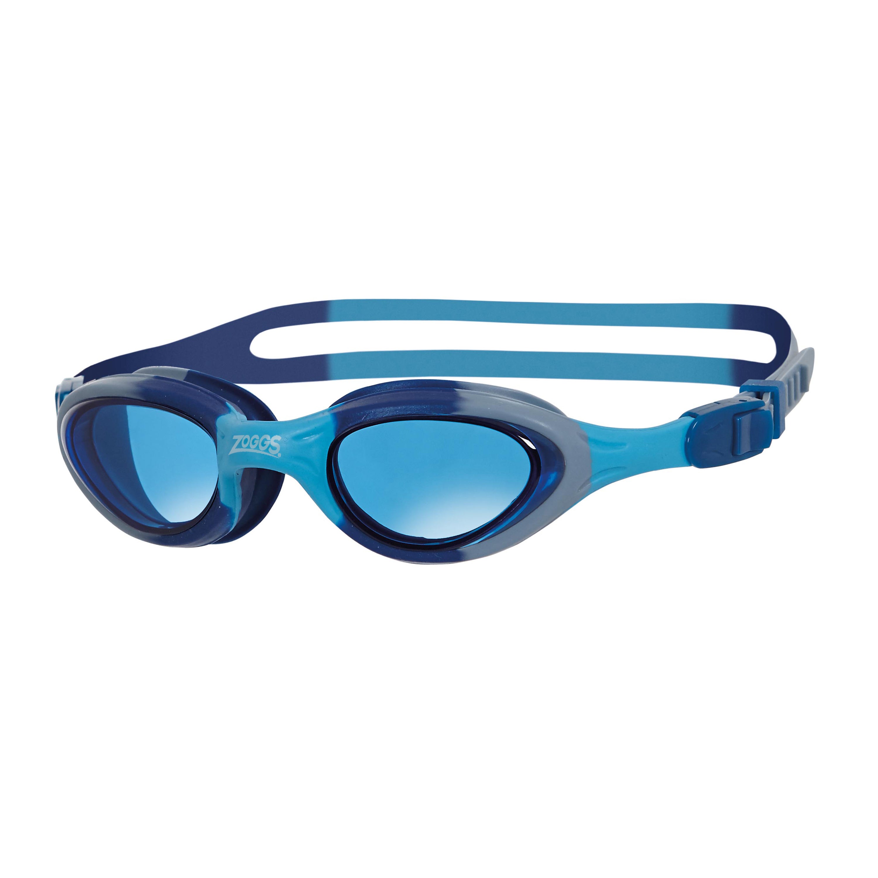 Óculos Zoggs Super Seal Júnior, Azul com lente azul, vista frontal mostrando gaxeta extra-larga