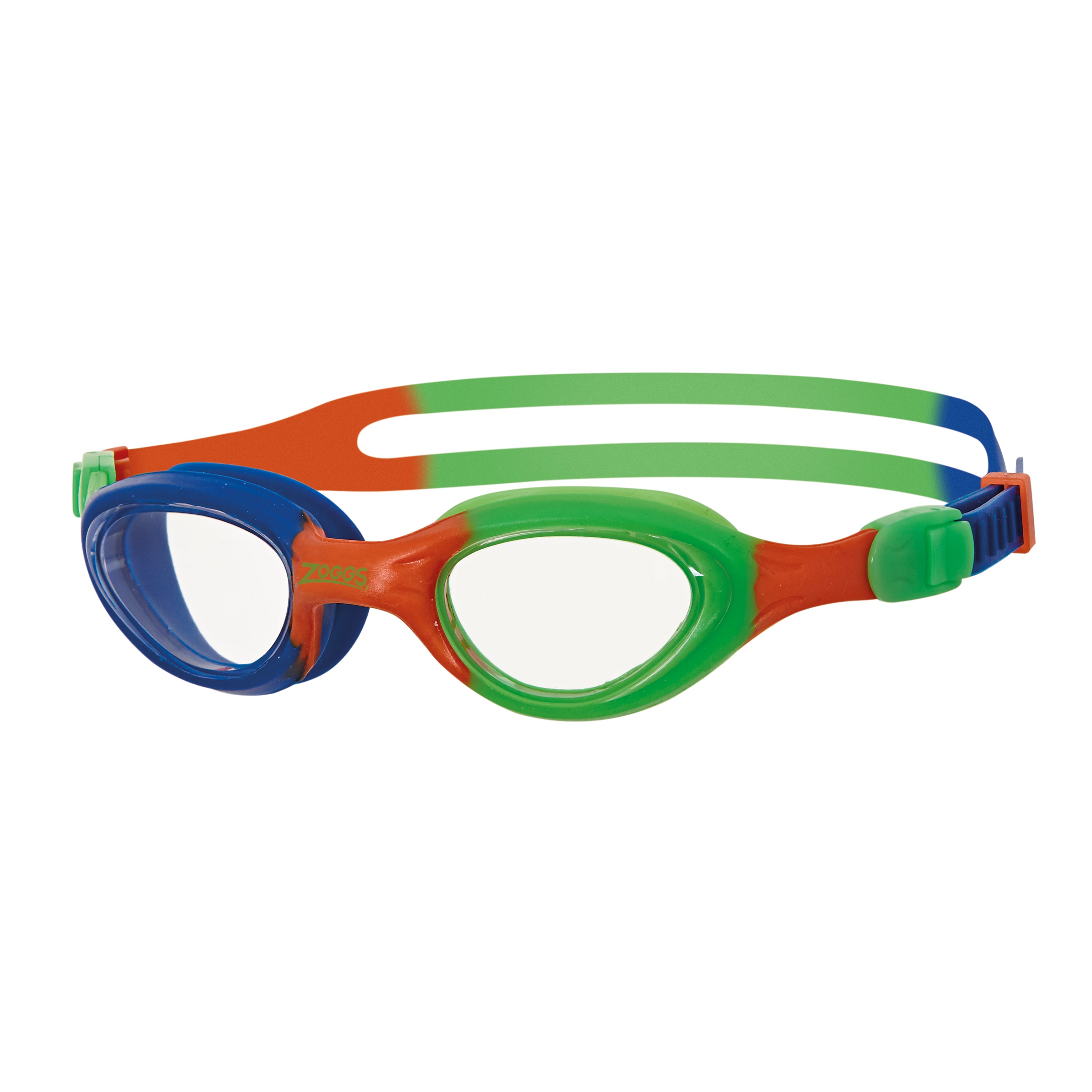 Óculos Infantil Zoggs Little Super Seal, Laranja/Verde com lente transparente, vista frontal