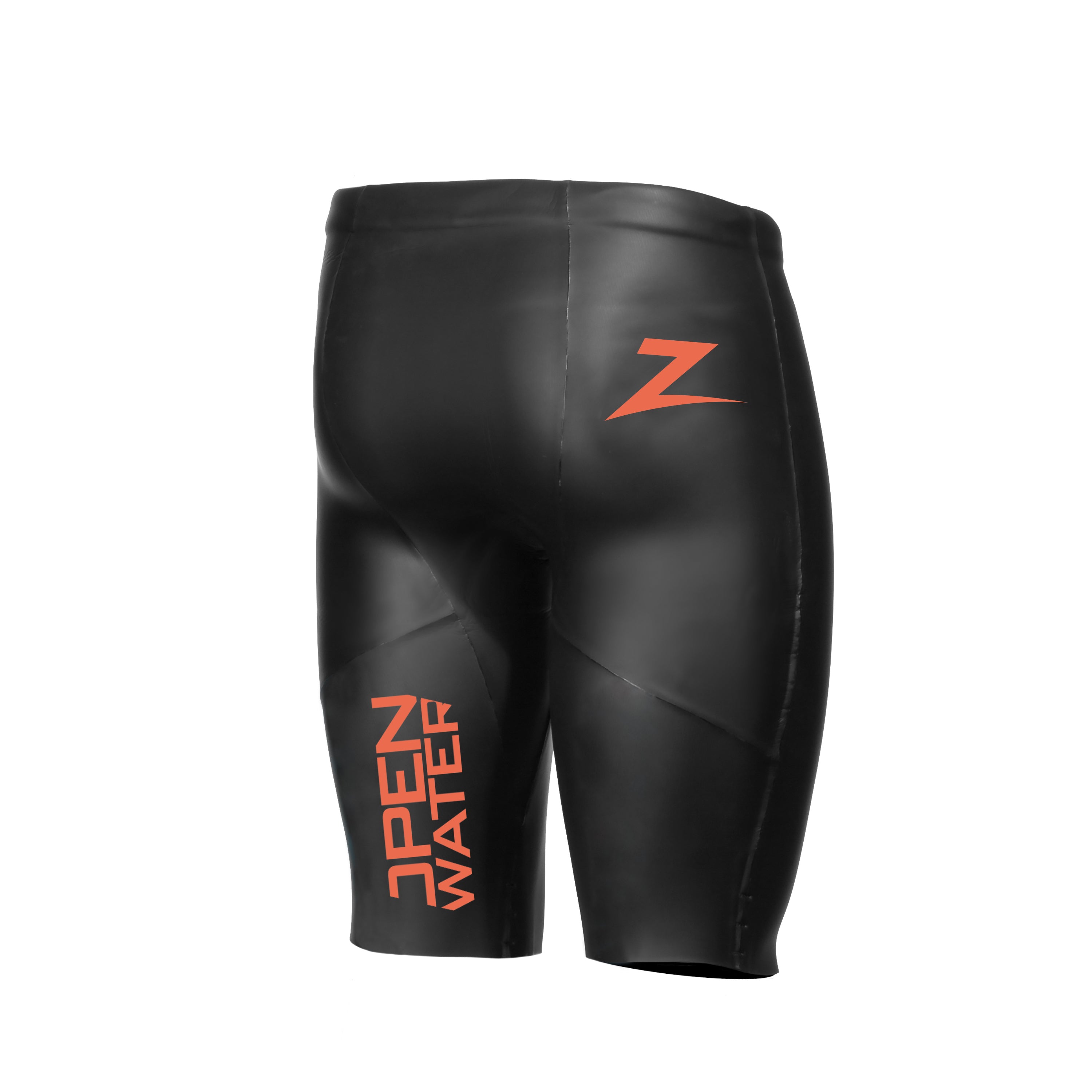 Bermuda de Flutuação Zoggs Buoyancy Jammer 5/3mm, cor preta com detalhes laranja, vista traseira
