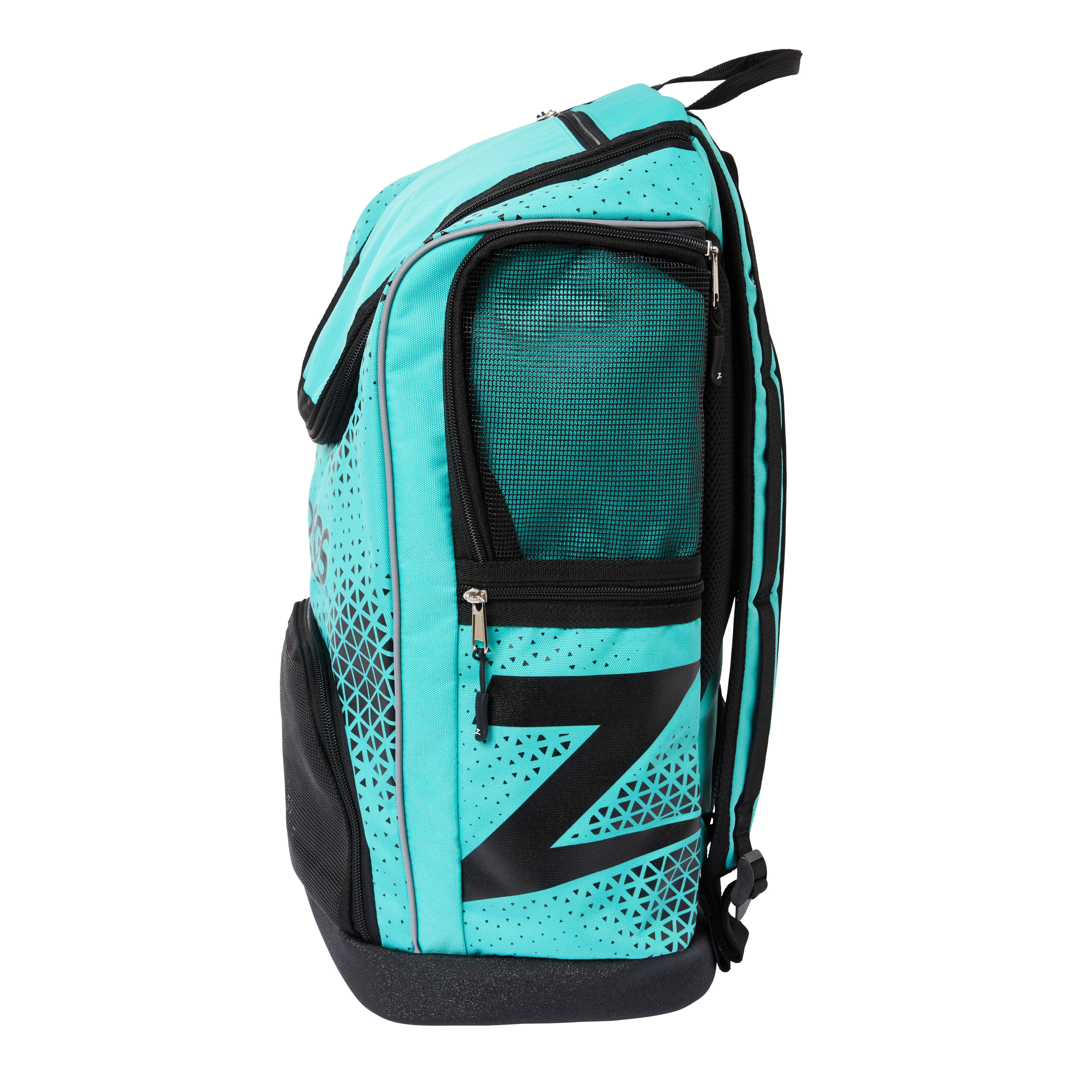 Mochila Zoggs Planet R-PET 33L cor turquesa/preto, detalhe dos bolsos