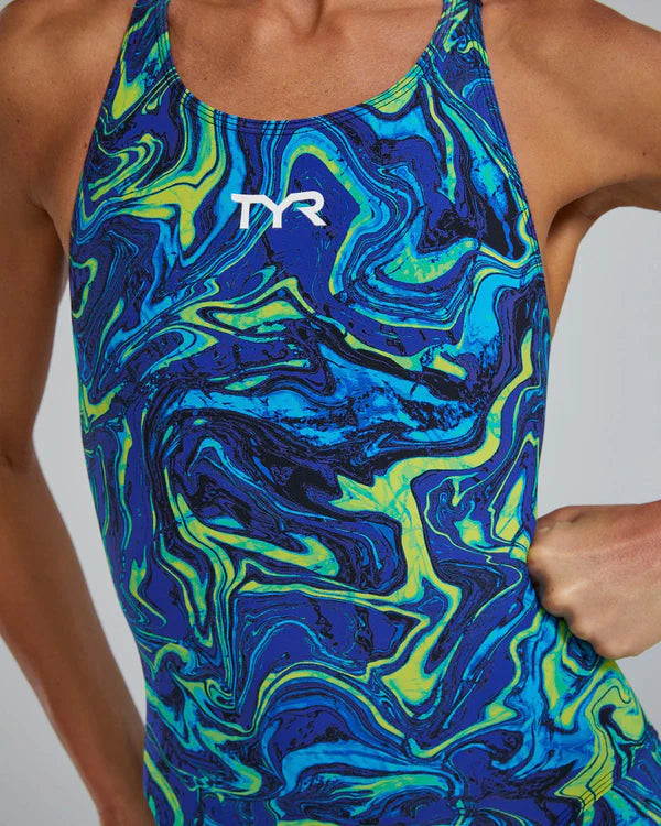TYR Thresher HyperBlitz — vista lateral do corte kneeskin com compressão nas coxas