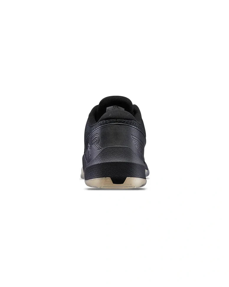 Tênis TYR CXT-2 Trainer Transparente/Preto — vista traseira com heel tab liso e drop de 7mm