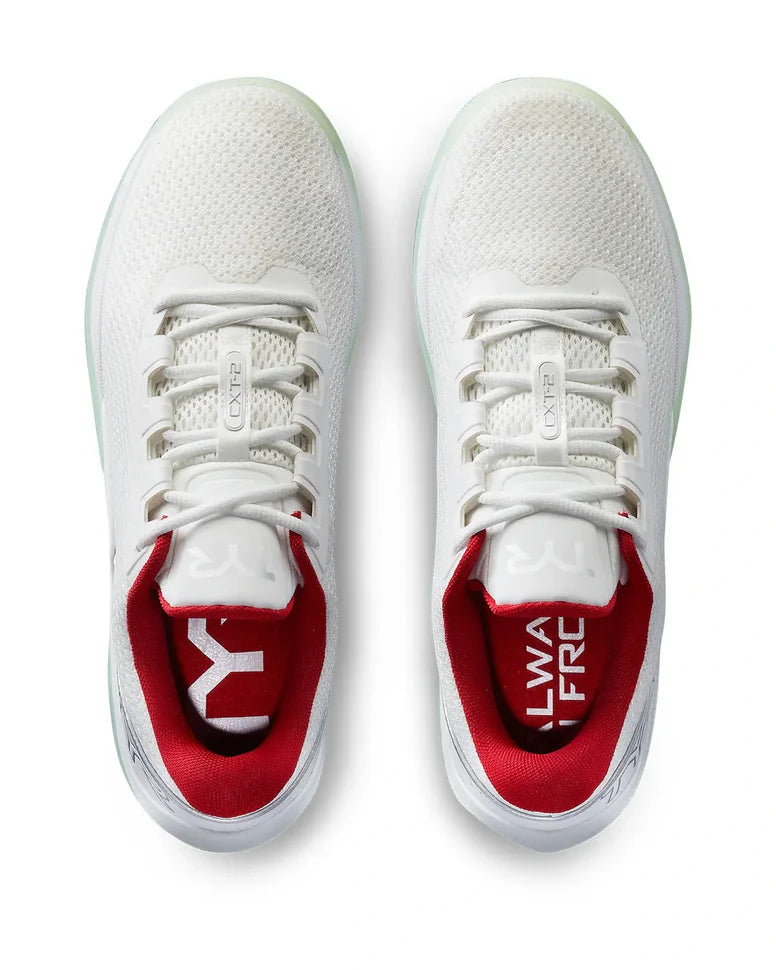 Tênis TYR CXT-2 Trainer Branco/Multicor — vista frontal com toe guard estendido