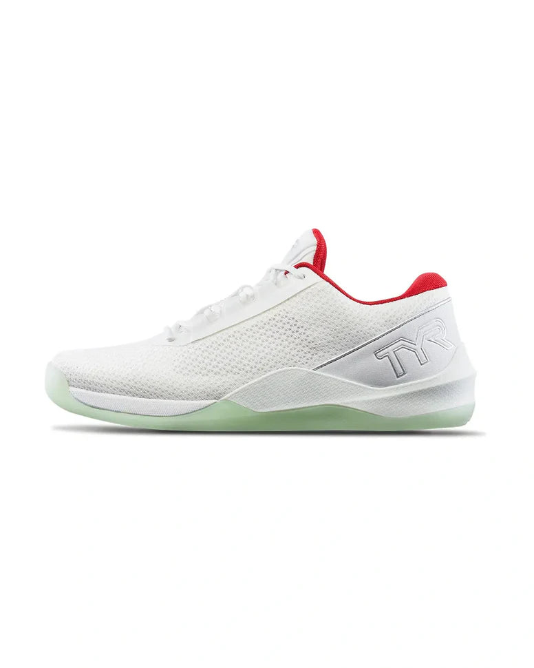 Tênis TYR CXT-2 Trainer Branco/Multicor — vista lateral com entressola SURGENRG e detalhes coloridos