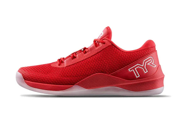 Tênis TYR CXT-2 Trainer Vermelho/Branco — vista lateral com entressola SURGENRG e solado TYRTAC