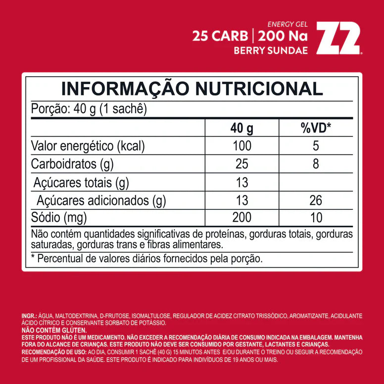 Energy Gel Z2 — display completo com 12 sabores de gel energético
