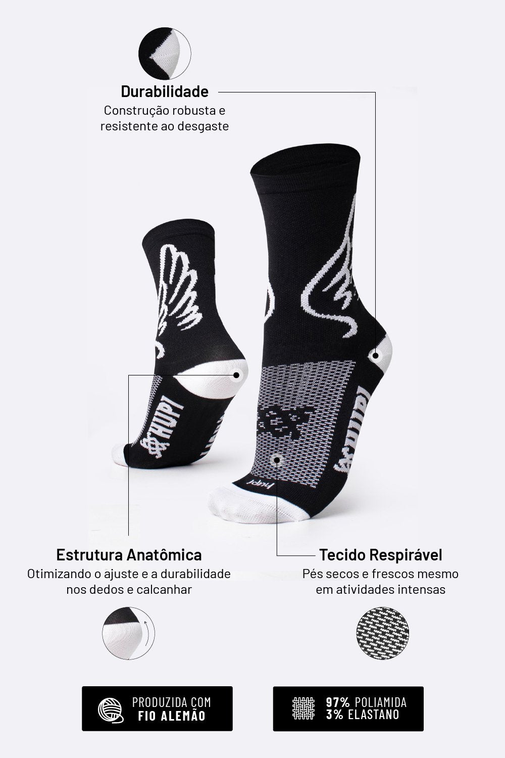 Meia HUPI Asas LT para Pés Menores (34-38)