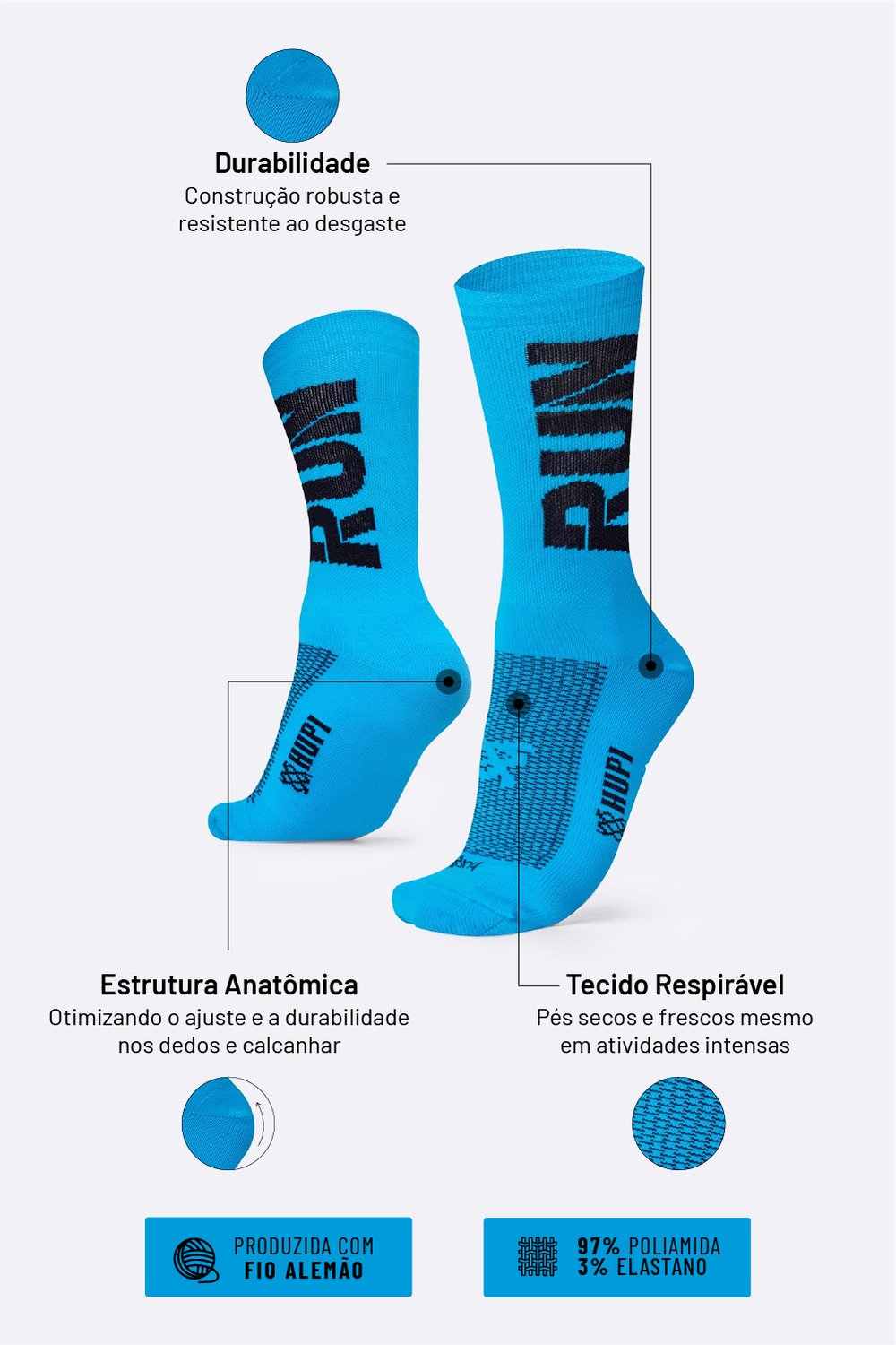 Meia HUPI Run para Corrida e Esportes — 10 Cores