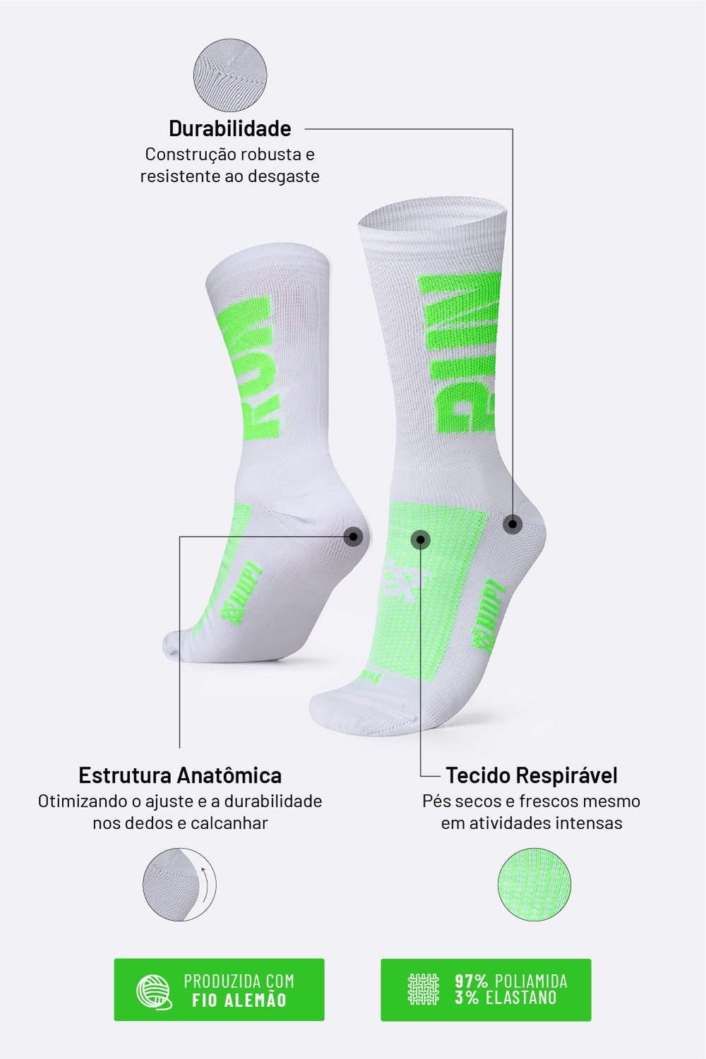 Meia HUPI Run para Corrida e Esportes — 10 Cores