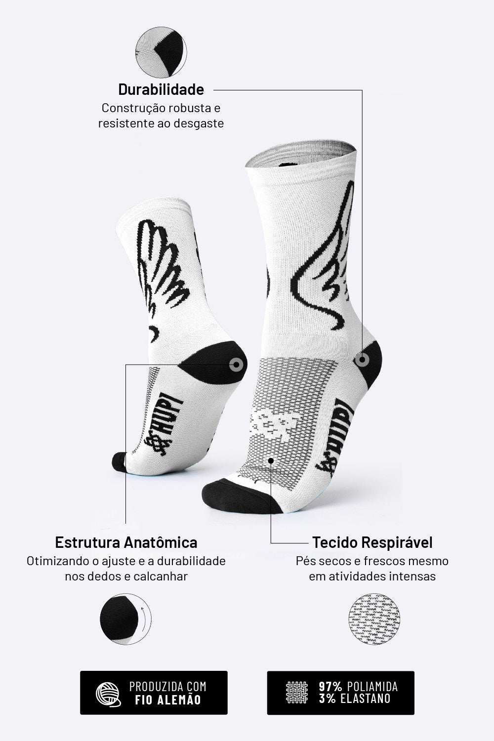 Meia HUPI Asas para Corrida e Ciclismo