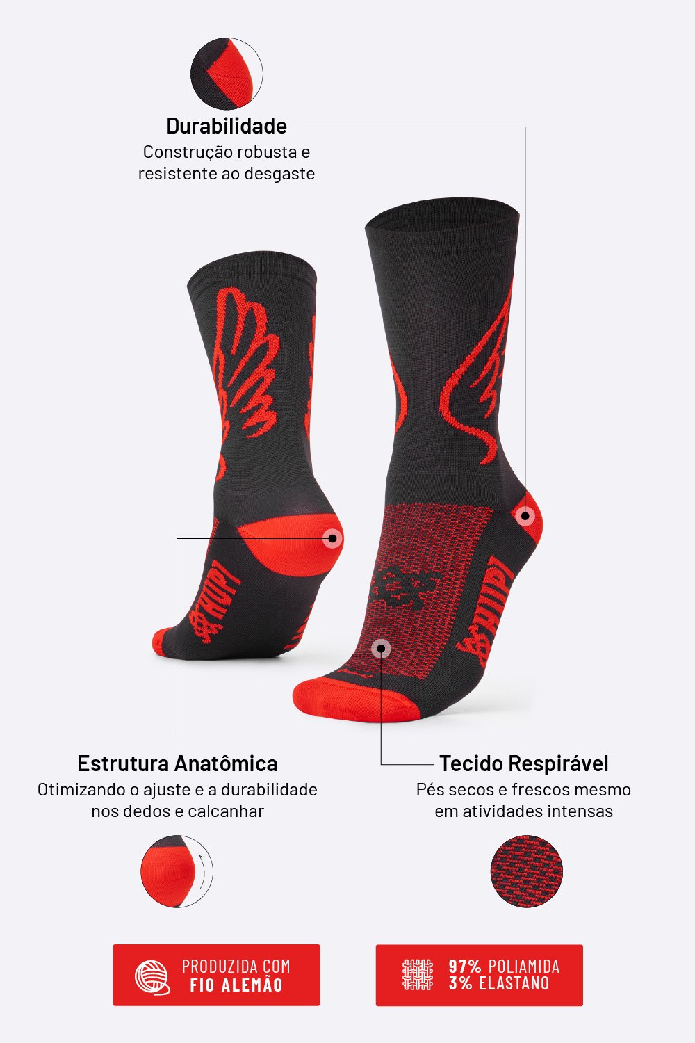 Meia HUPI Asas para Corrida e Ciclismo