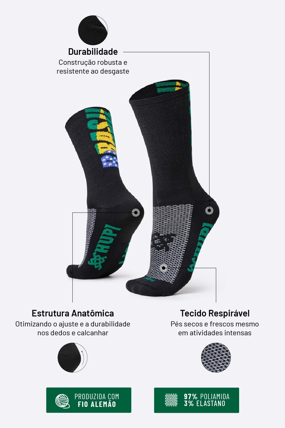 Meia HUPI Brasil 5.0 Corrida Patriota