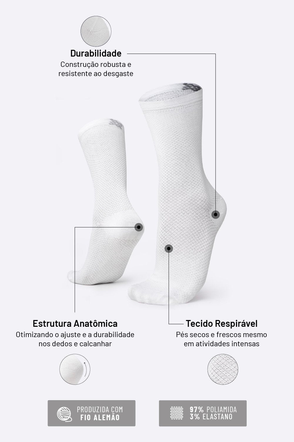 Meia HUPI Carbono para Corrida de Performance