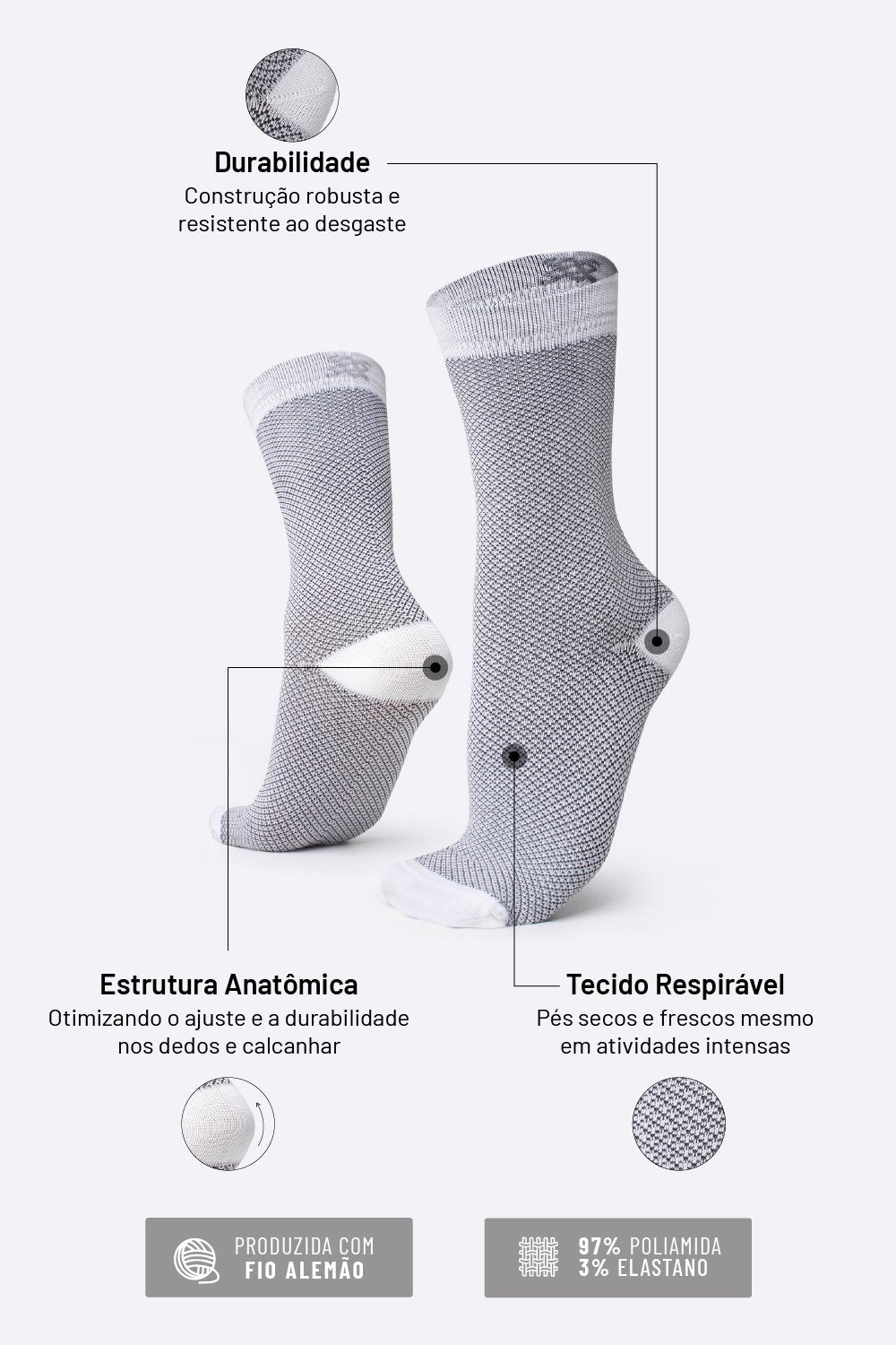 Meia HUPI Carbono para Corrida de Performance