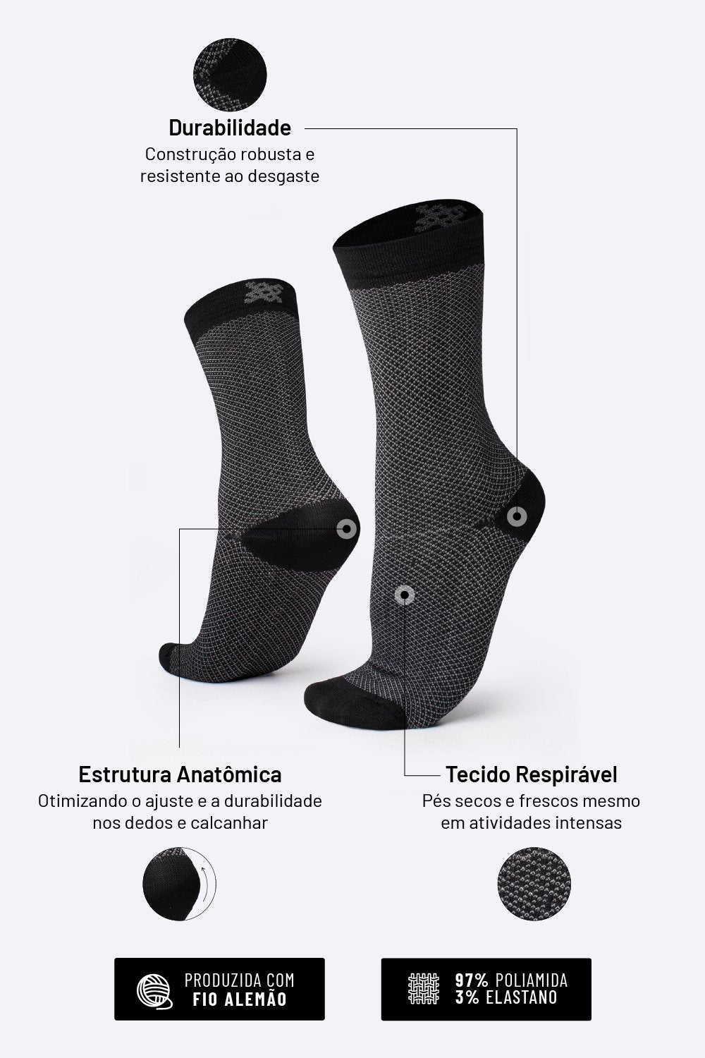 Meia HUPI Carbono para Corrida de Performance