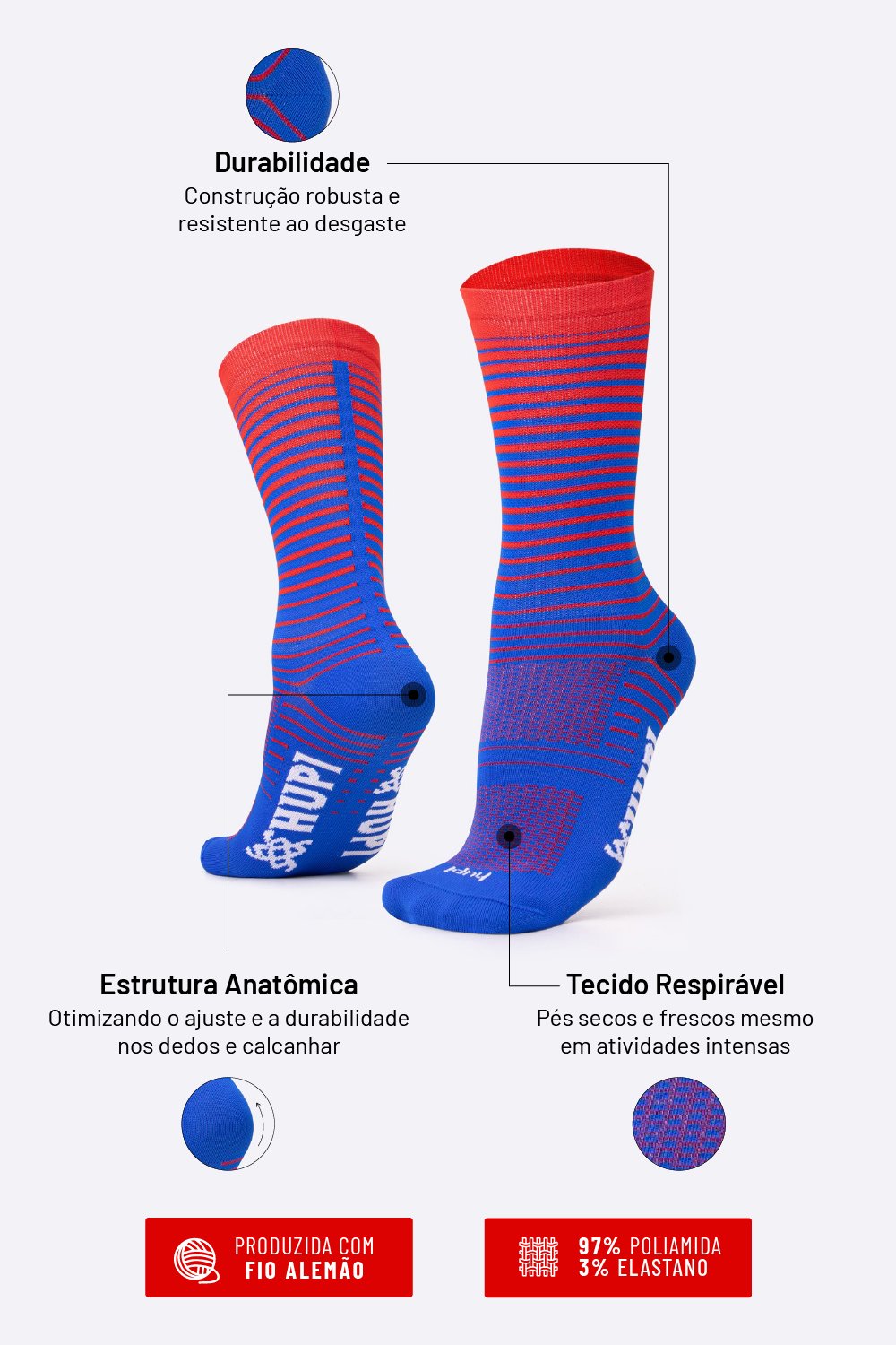 Meia HUPI Hyperline para Corrida de Performance