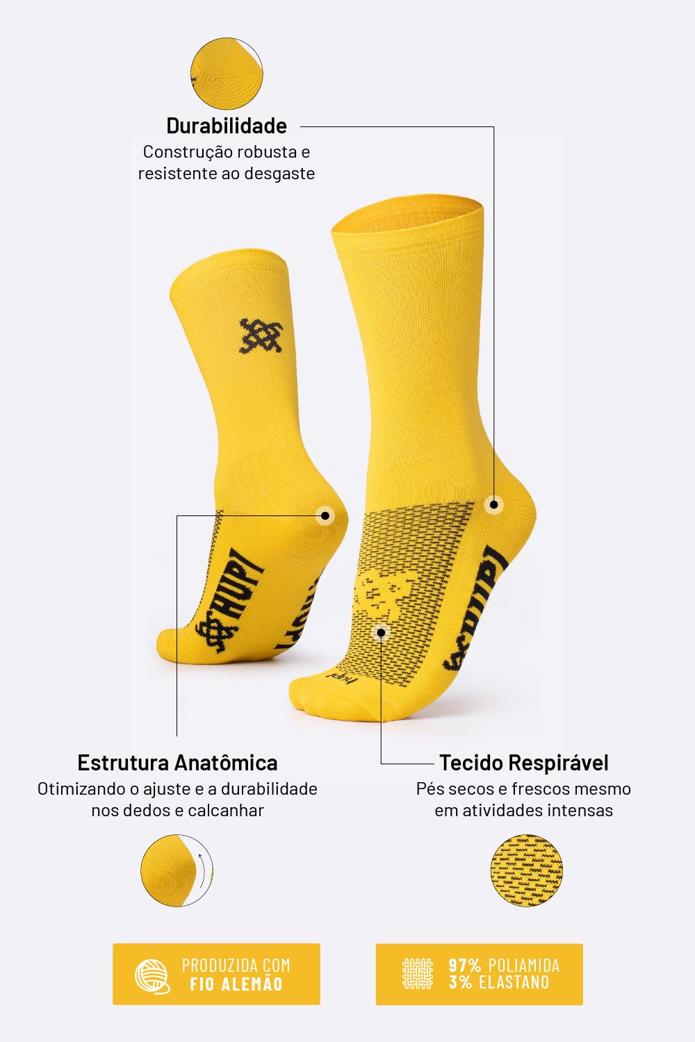 Meia HUPI Lisa para Corrida e Dia a Dia