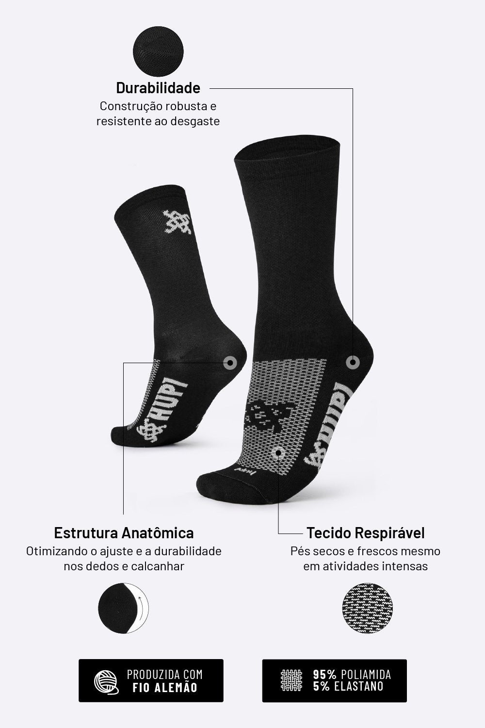 Meia HUPI Lisa Plus para Pés Maiores (42-46)