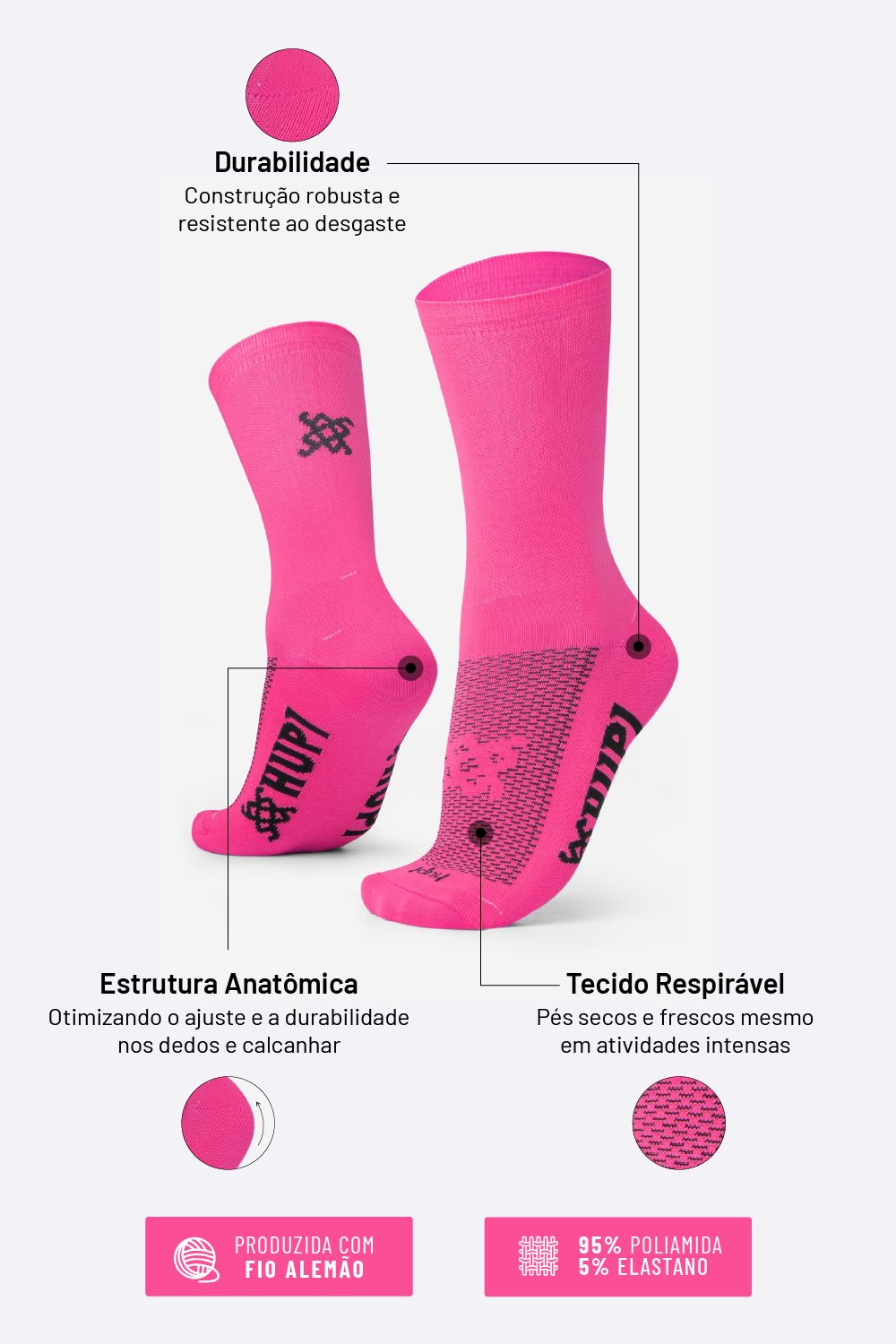 Meia HUPI Lisa para Corrida e Dia a Dia