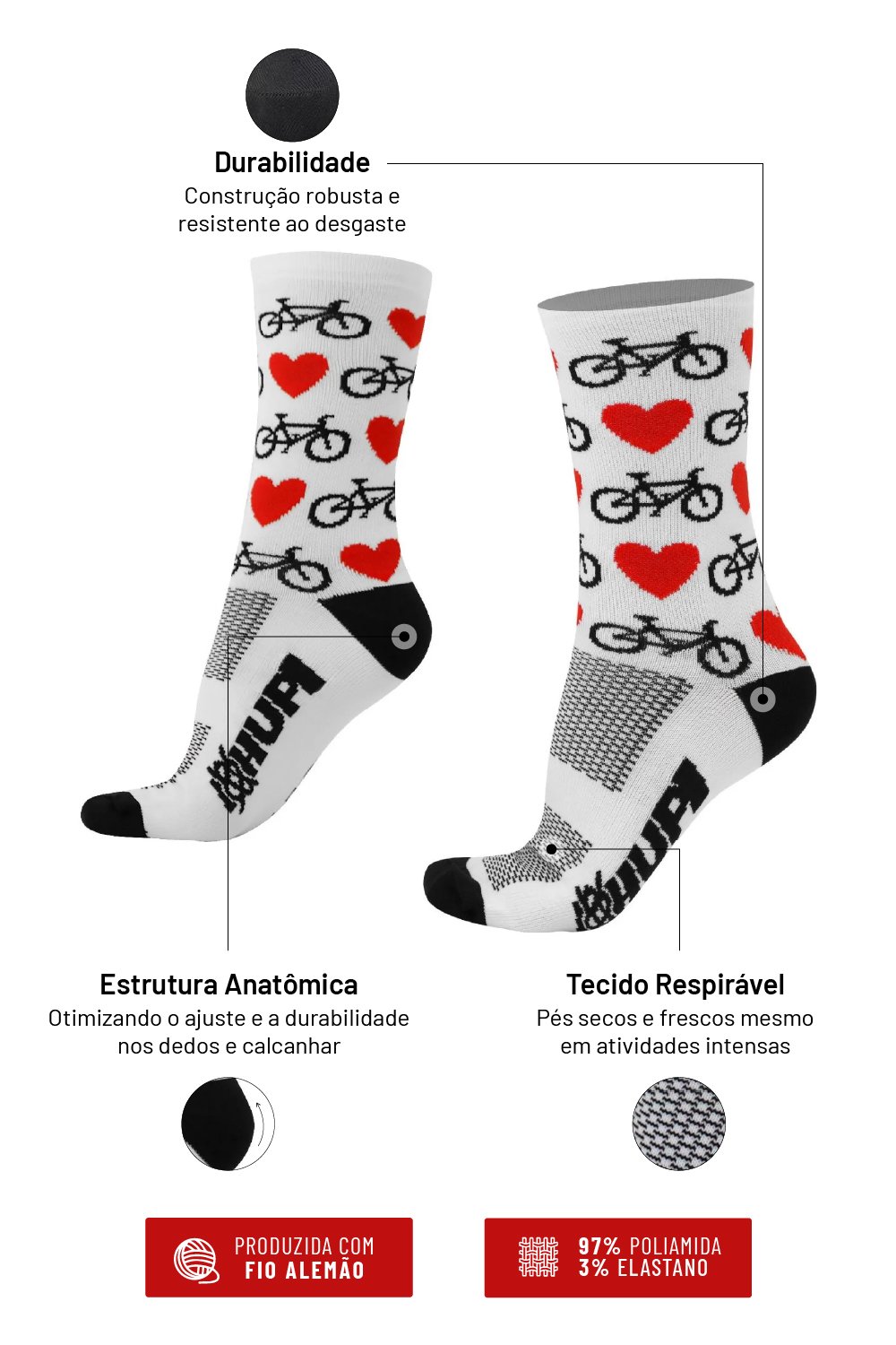 Meia HUPI Love Bike LT para Pés Menores (34-38)