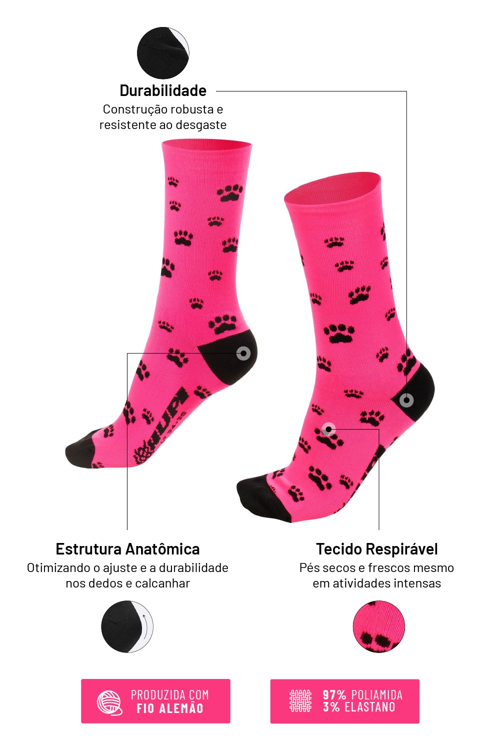 Meia HUPI Love Pets Rosa LT para Pés Menores (34-38)