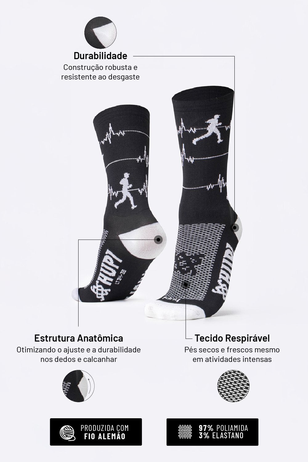 Meia HUPI Run Beats LT para Pés Menores (34-38)