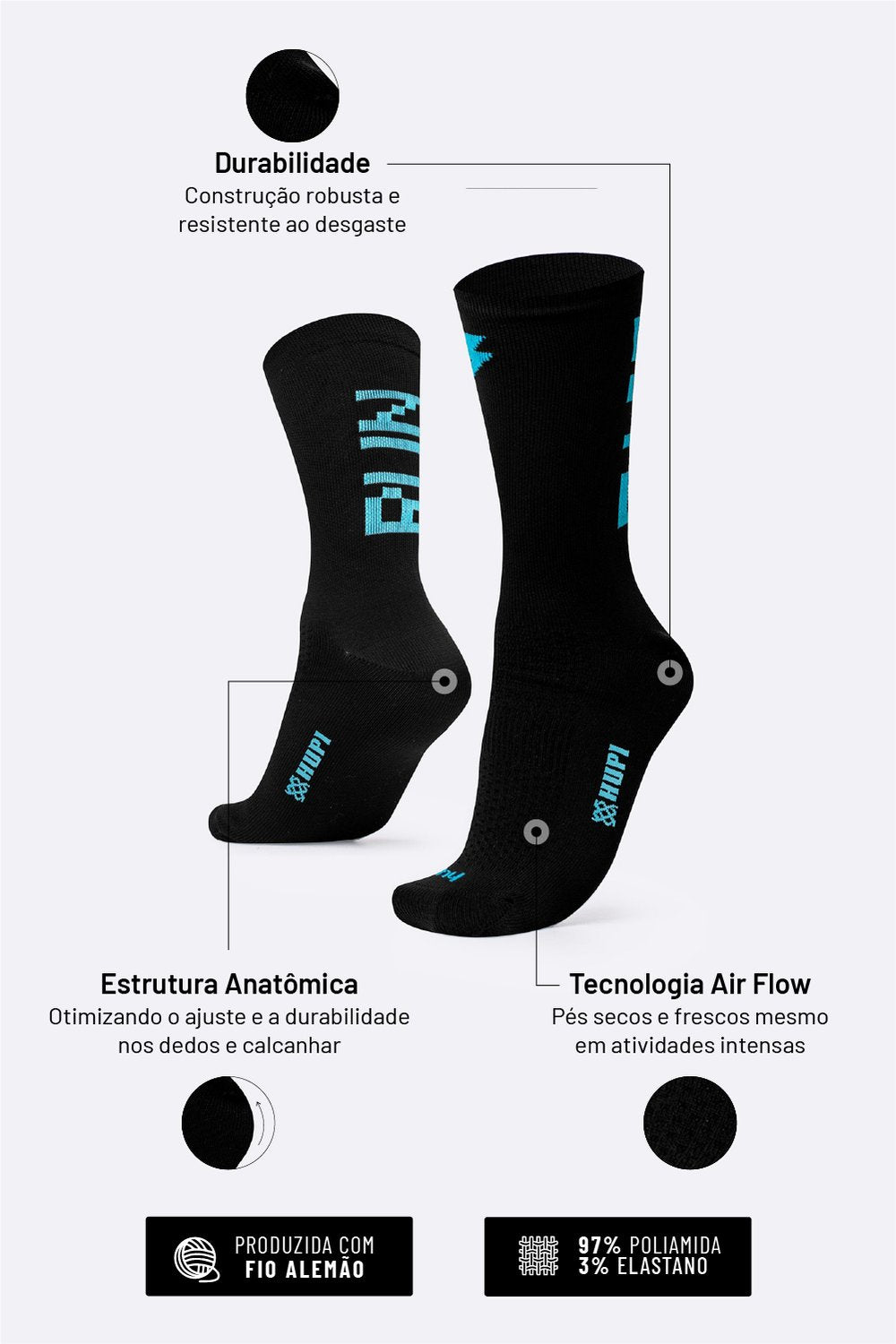 Meia HUPI Run Fast para Corrida de Velocidade