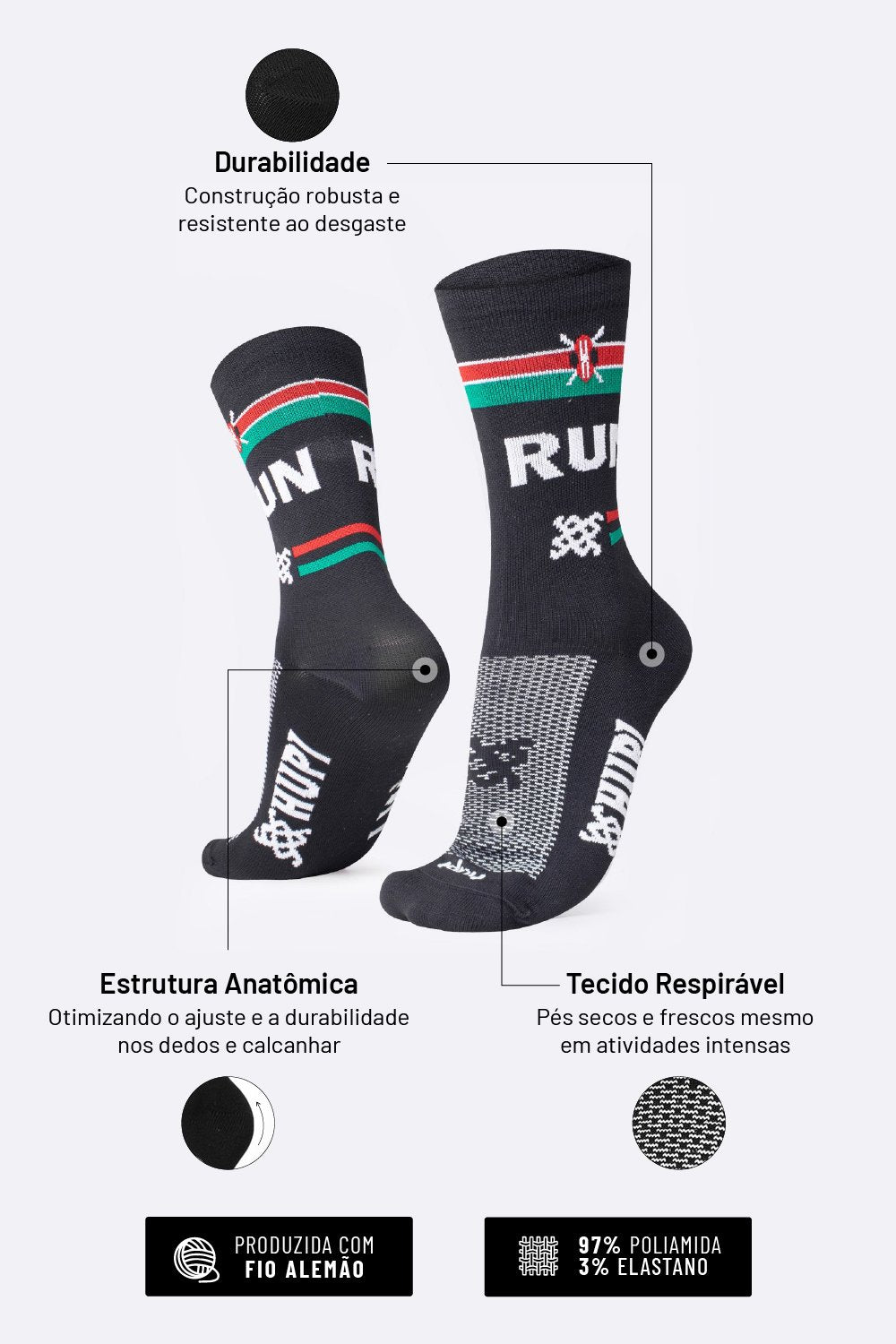 Meia HUPI Run Quênia para Corrida e Performance
