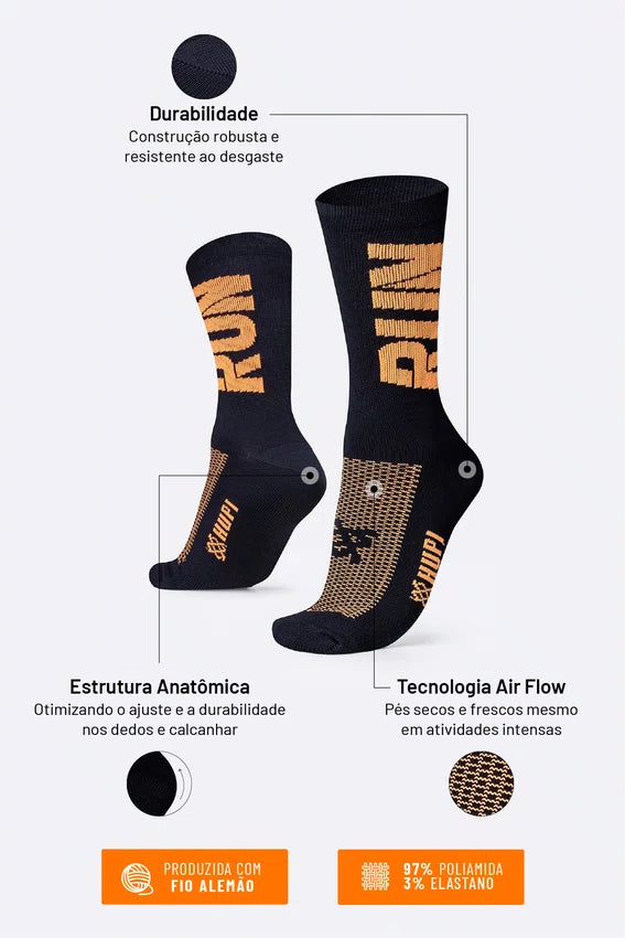 Meia HUPI Run para Corrida e Esportes — 10 Cores